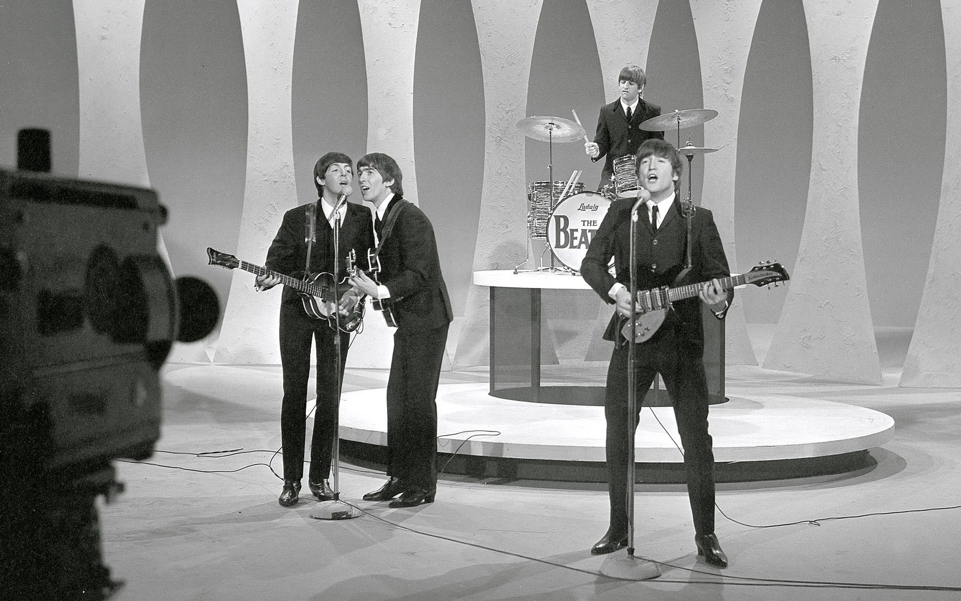 The Beatles, Ed Sullivan Show, Concerto, Telecamera, Bianco e nero, sfondo desktop Full HD