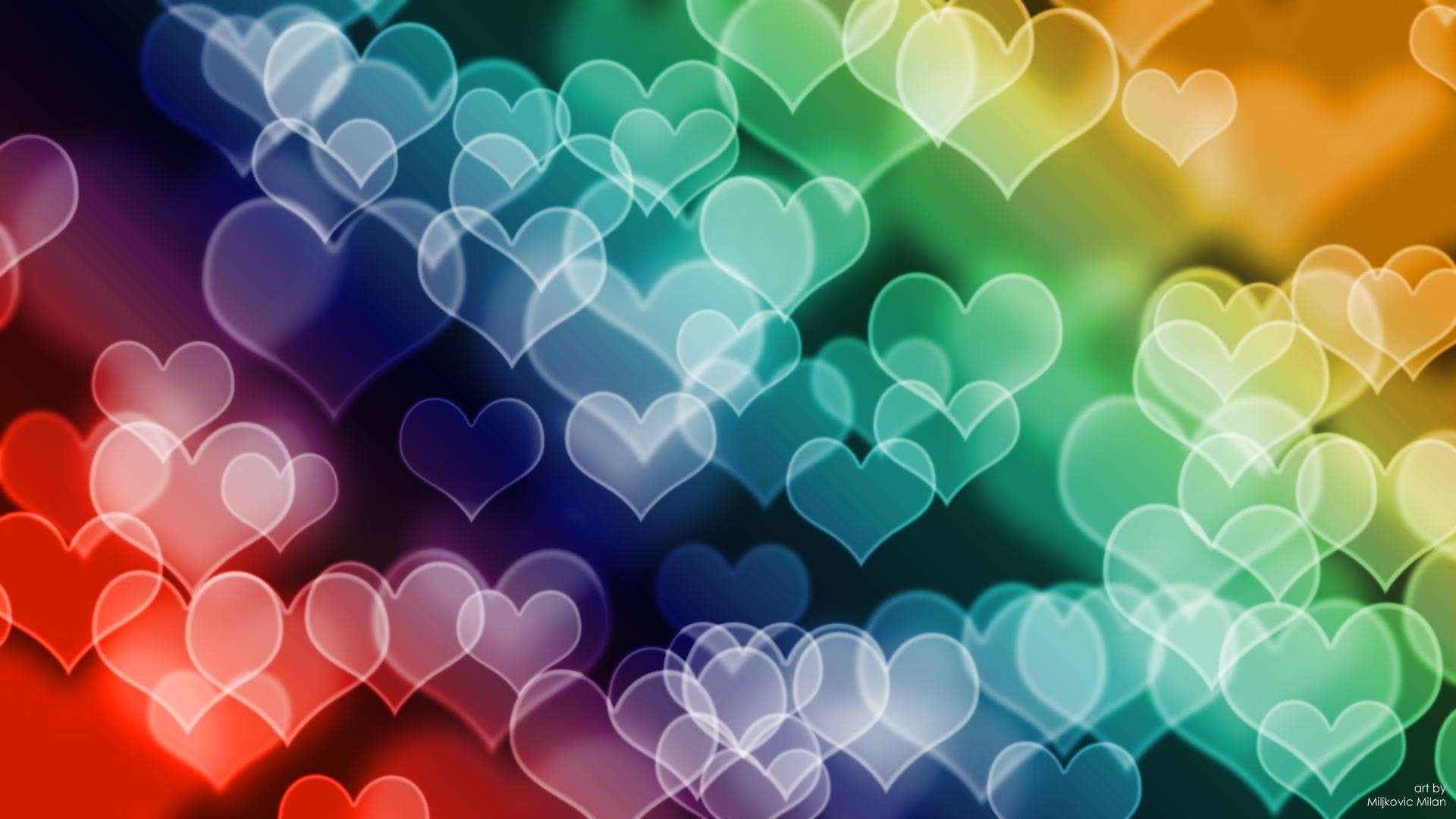 Cuori, Bokeh, Arcobaleno, Full HD, sfondo per desktop