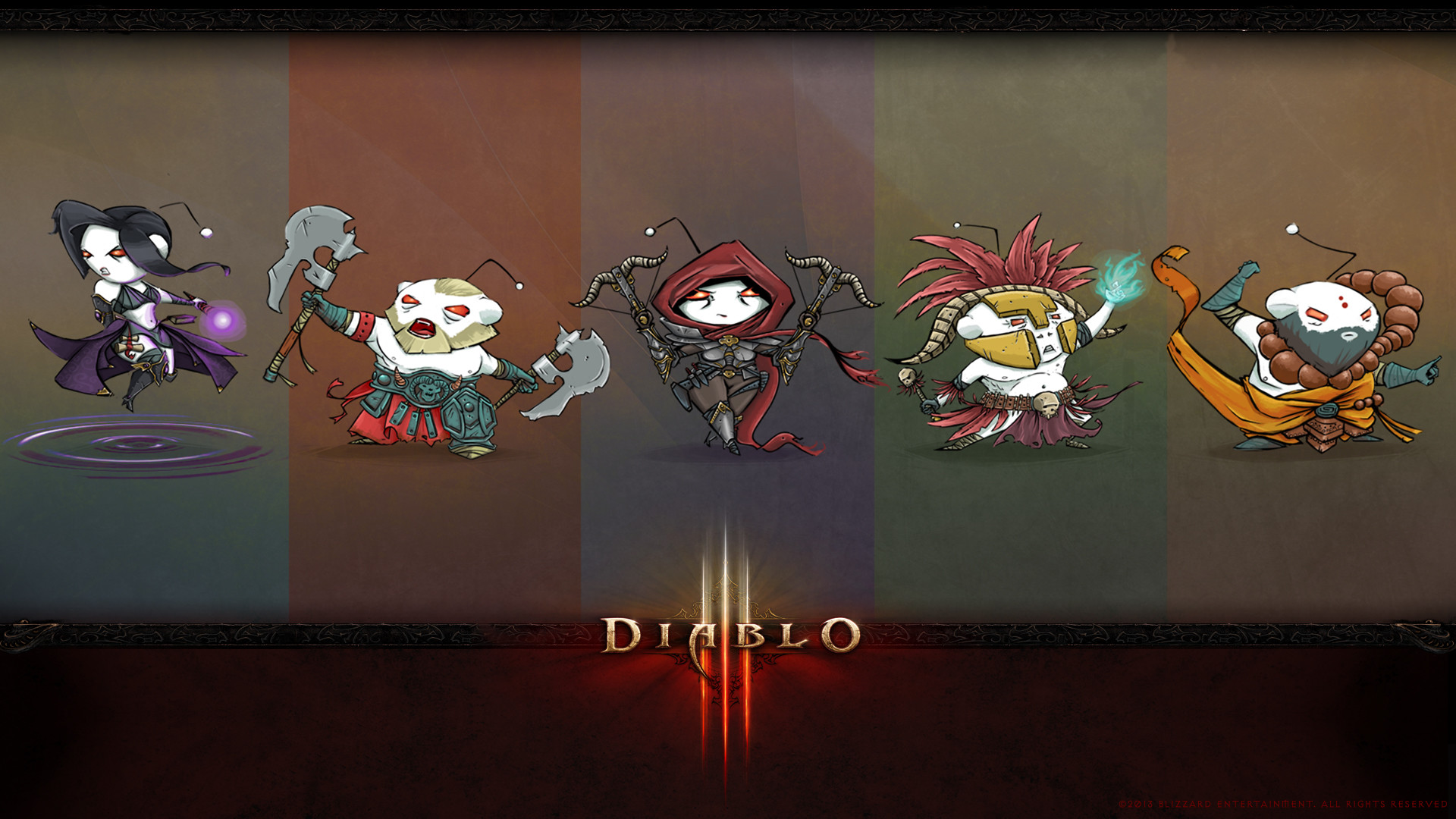 Diablo III, Classi di Diablo III, Chibi, Personaggi cartoon, Full HD, sfondo per PC e portatile