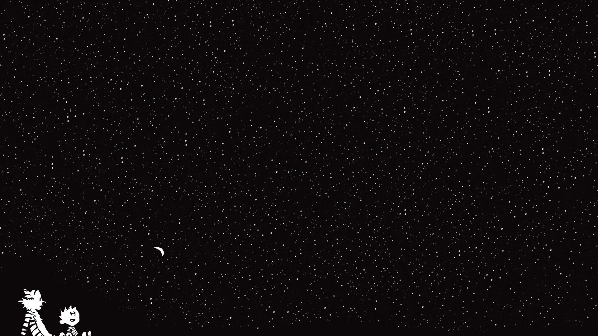Calvin e Hobbes, Cielo stellato, Luna crescente, 1920x1080, sfondo per PC