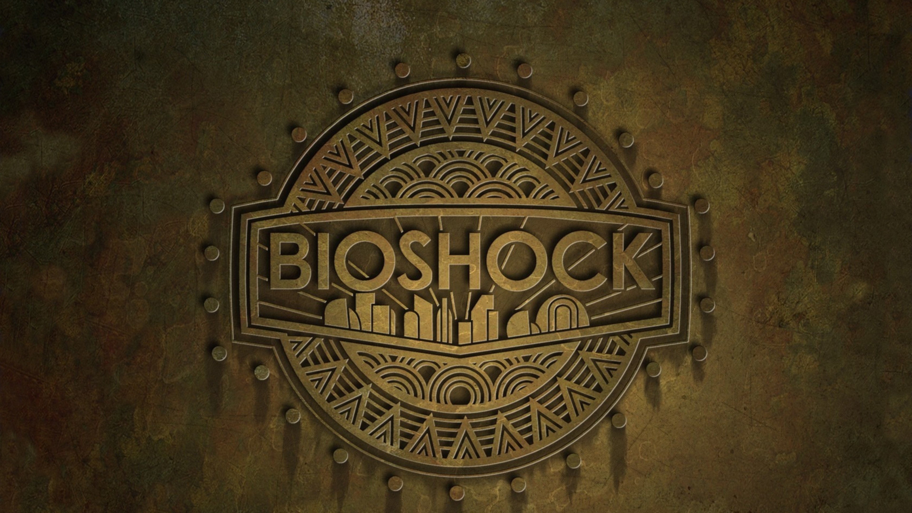 BioShock, Logo, Art déco, Bronzo, 4K, sfondo Windows 11