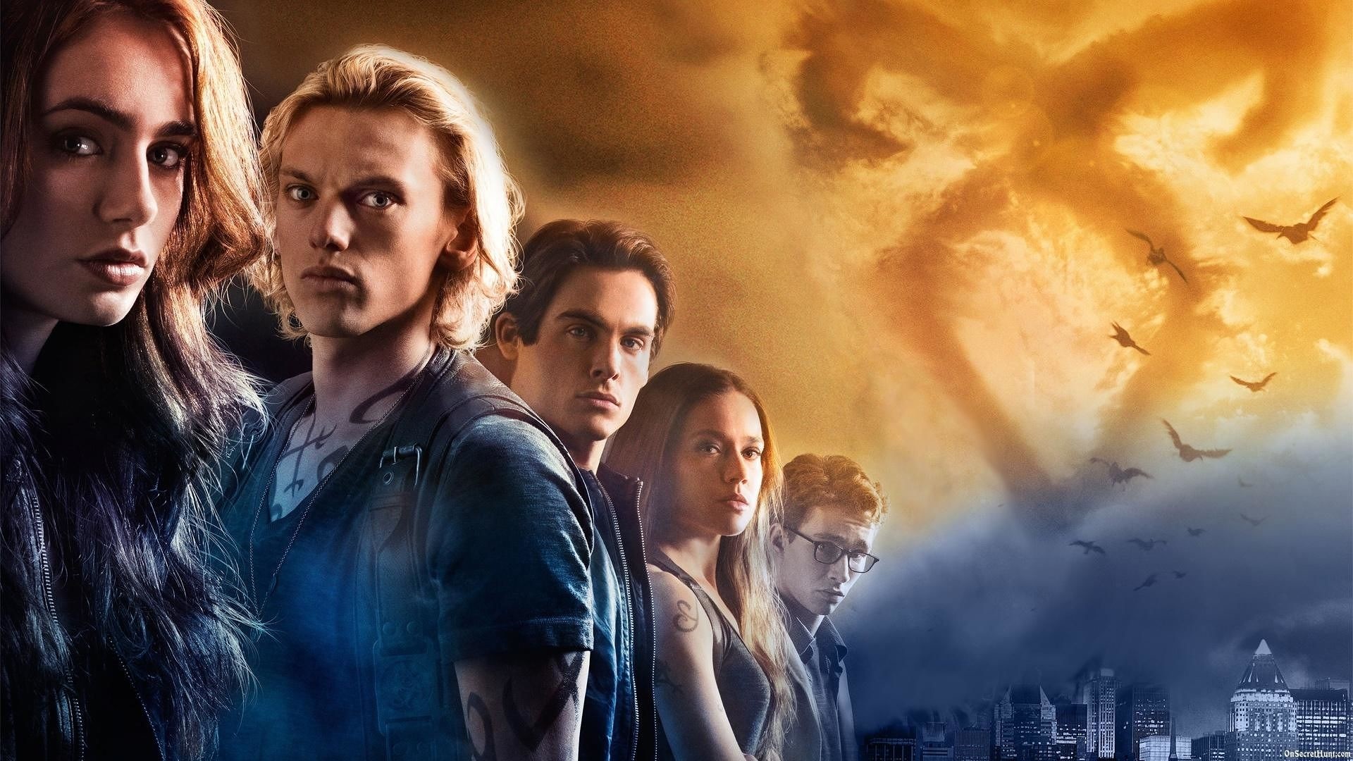Shadowhunters: Città di ossa, Lily Collins, Jamie Campbell Bower, Kevin Zegers, Jemima West, Robert Sheehan, Poster del film, sfondo desktop