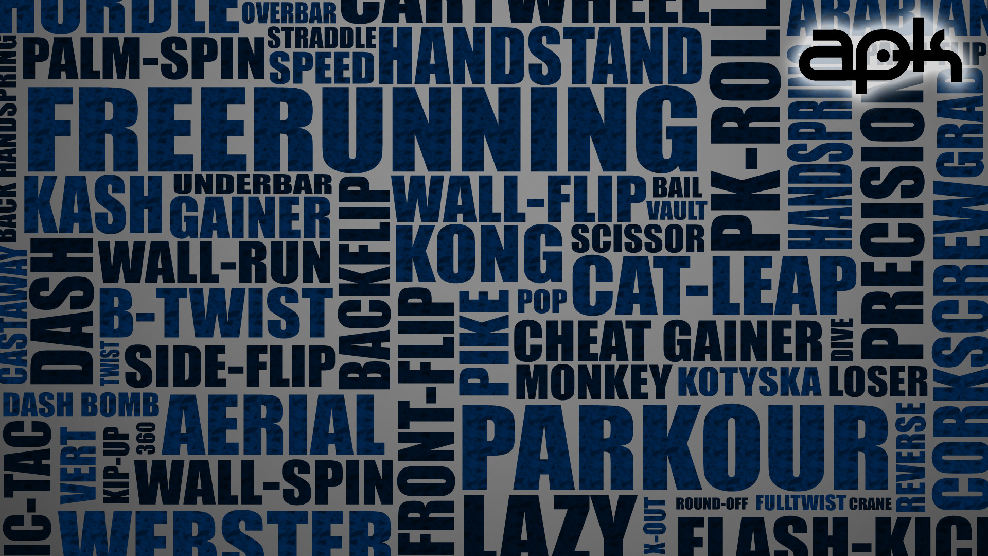 Parkour, Freerunning, Tipografia, Blu, Full HD, sfondo per PC