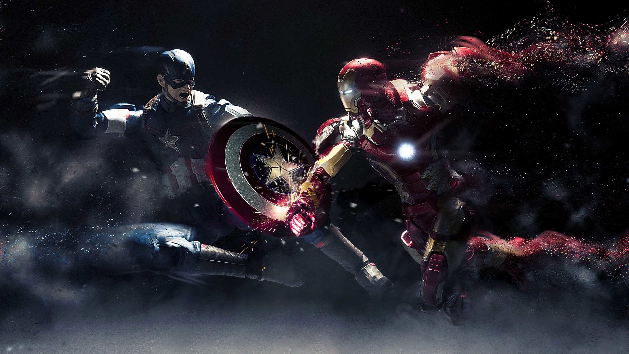 Captain America, Iron Man, Captain America: Civil War, Combattimento, Sfondo scuro, wallpaper desktop