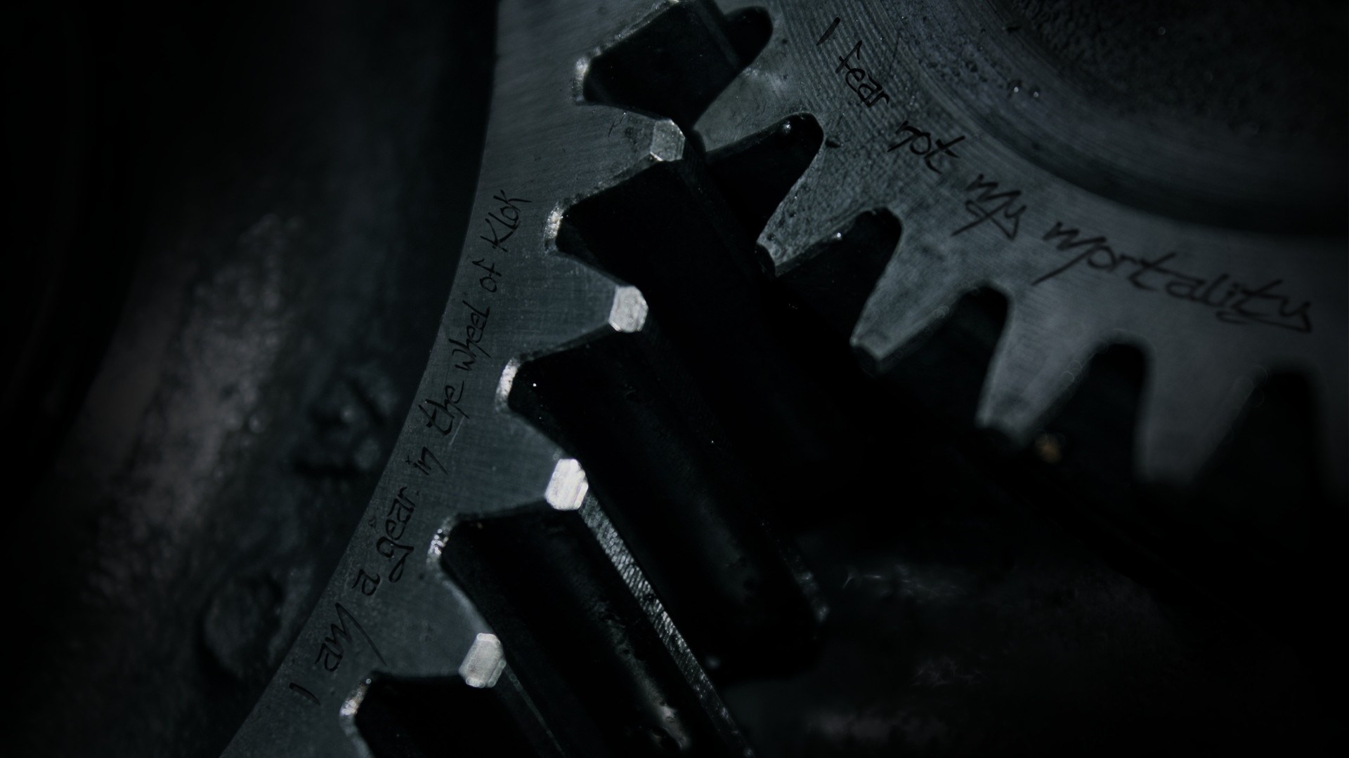 Ingranaggi, Primo piano, Scritta, Metallo, 16:9 Full HD, sfondo widescreen