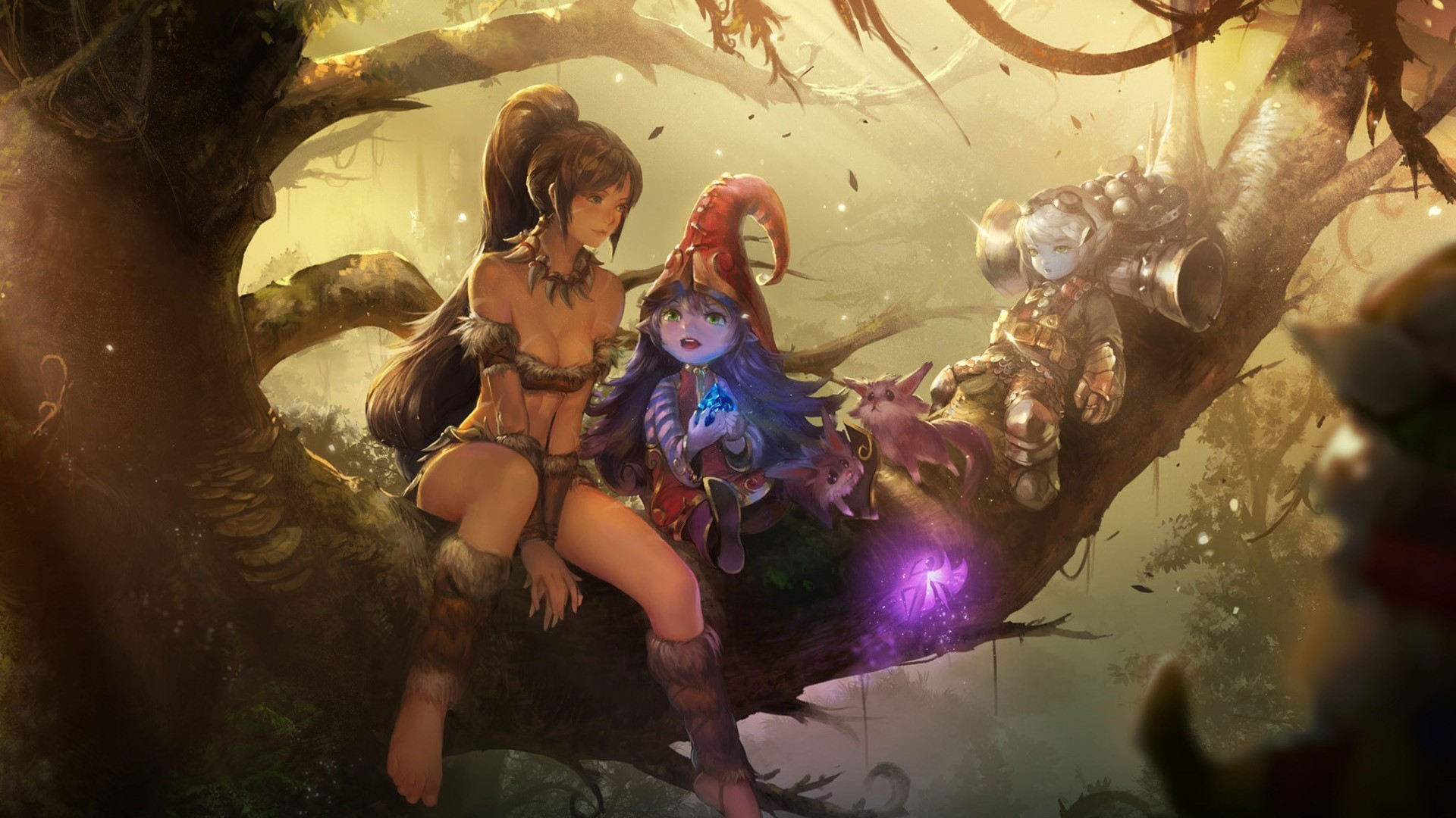 Nidalee, Lulu, League of Legends, Foresta, Albero, 1920x1080, wallpaper desktop
