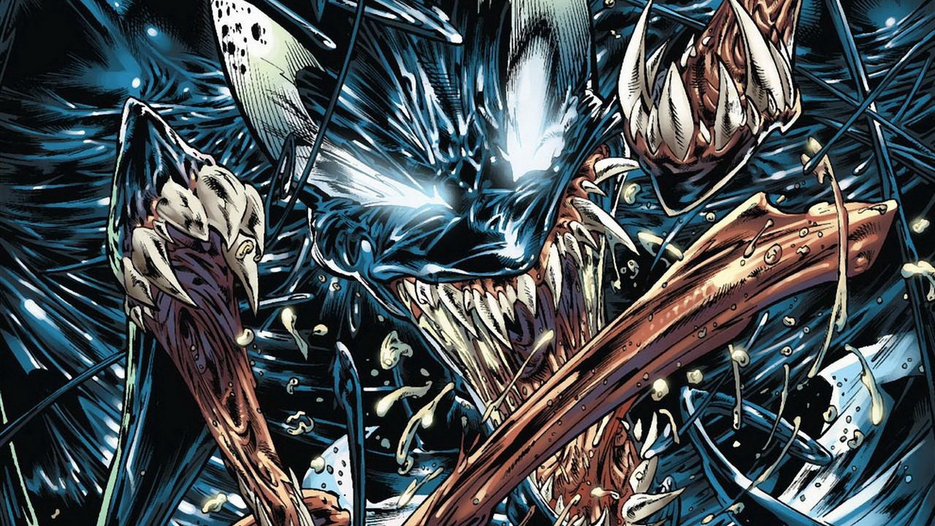 Venom, Fumetto, Zanne, Blu, 16:9 Full HD, sfondo widescreen