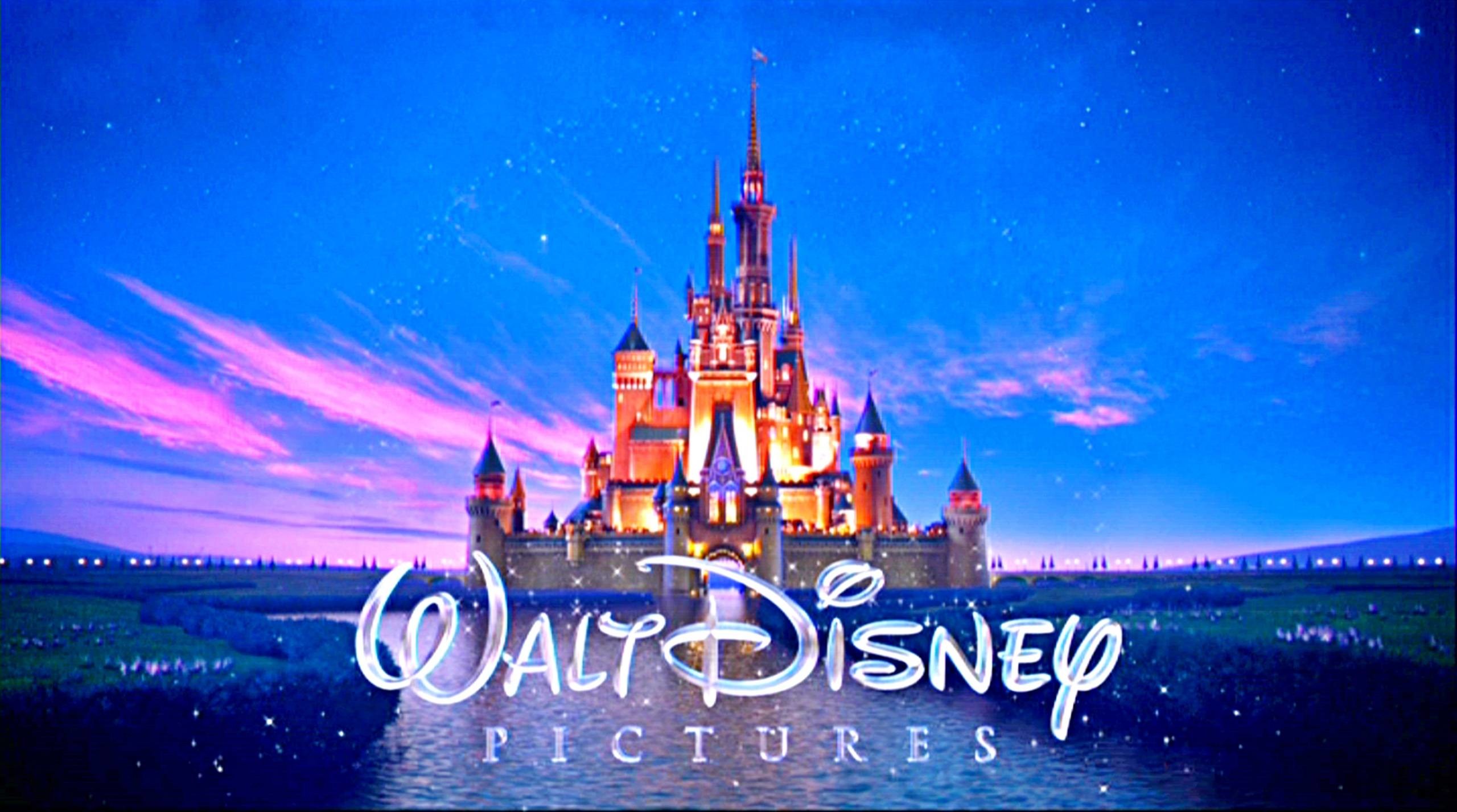 Walt Disney Pictures, Castello Disney, Logo, Cielo stellato, Tramonto, sfondo 2K per portatile