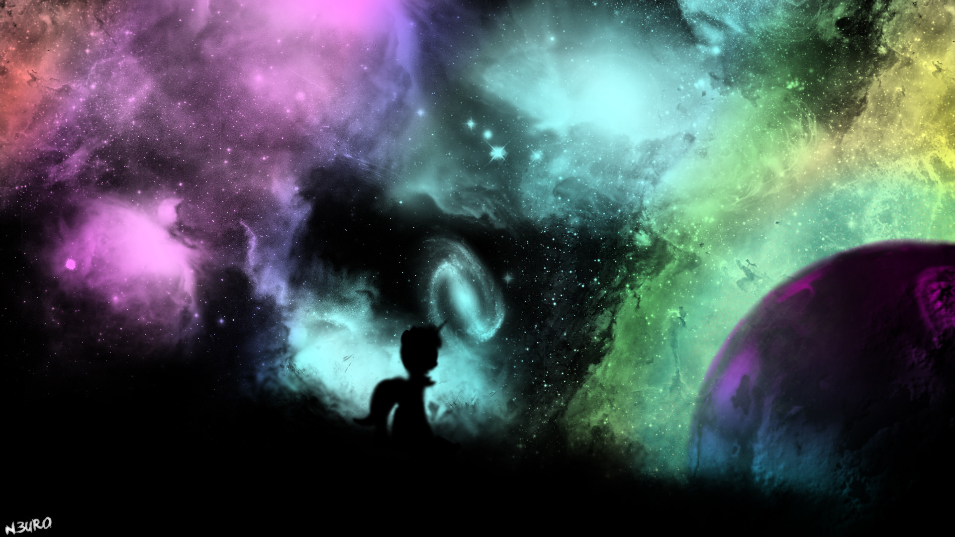 My Little Pony, Silhouette, Nebulosa, Galassia, Colori vivaci, Full HD, sfondo per portatile