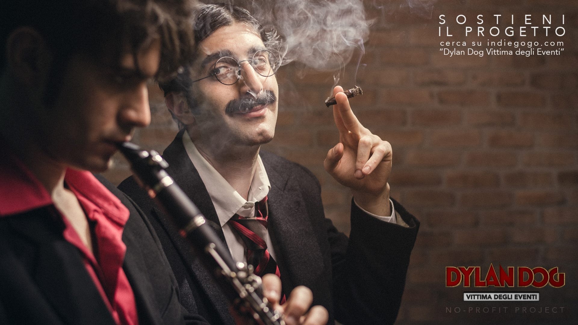 Dylan Dog, Groucho, Dylan Dog: Vittima degli Eventi, Clarinetto, Sigaro, Fumo, Muro di mattoni, wallpaper desktop