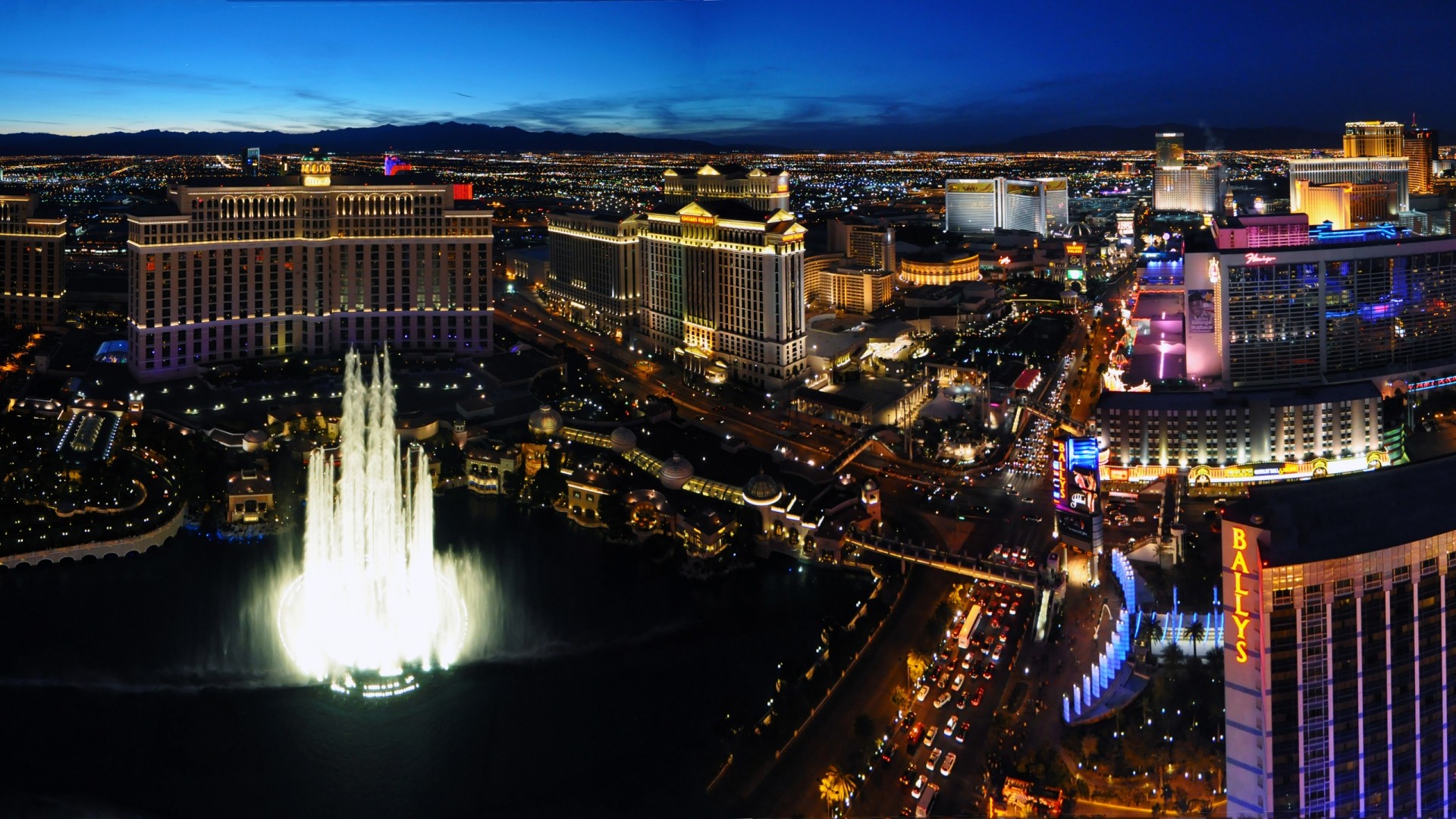Las Vegas, Fontane del Bellagio, Bellagio, Strip, Notte, 1920x1080, immagine di sfondo