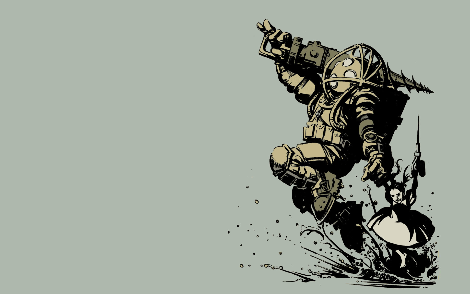 Big Daddy, BioShock, Silhouette, Minimalismo, Full HD, sfondo per PC
