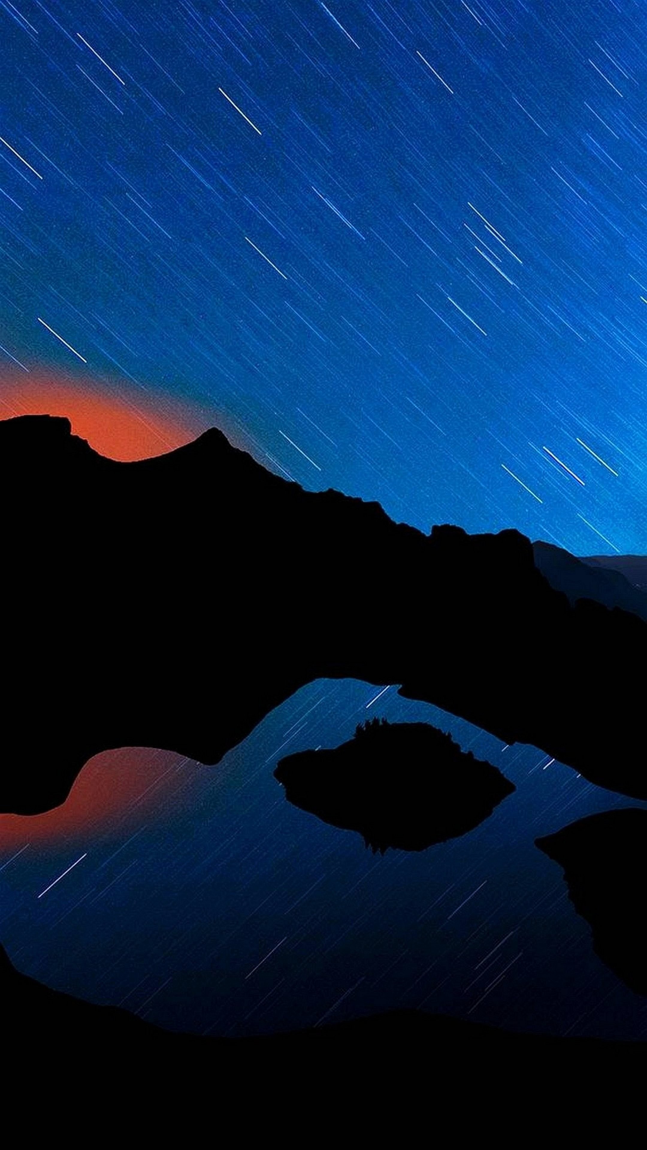 Montagne, Scie stellari, Lago, Notte, Silhouette, QHD+, sfondo per smartphone