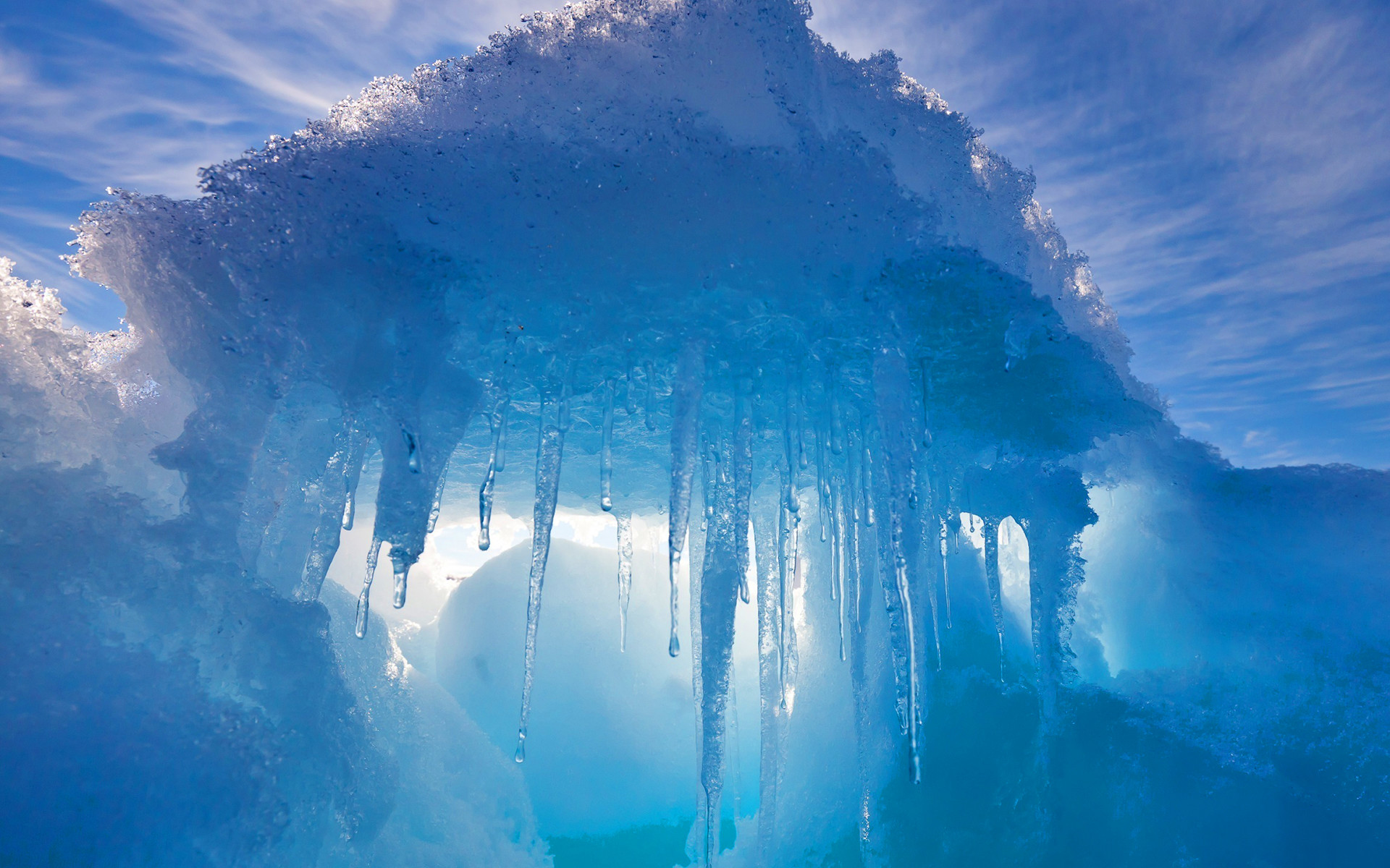 Ghiaccio, Stalattiti di ghiaccio, Iceberg, Cielo azzurro, 1920x1200, sfondo MacBook Pro