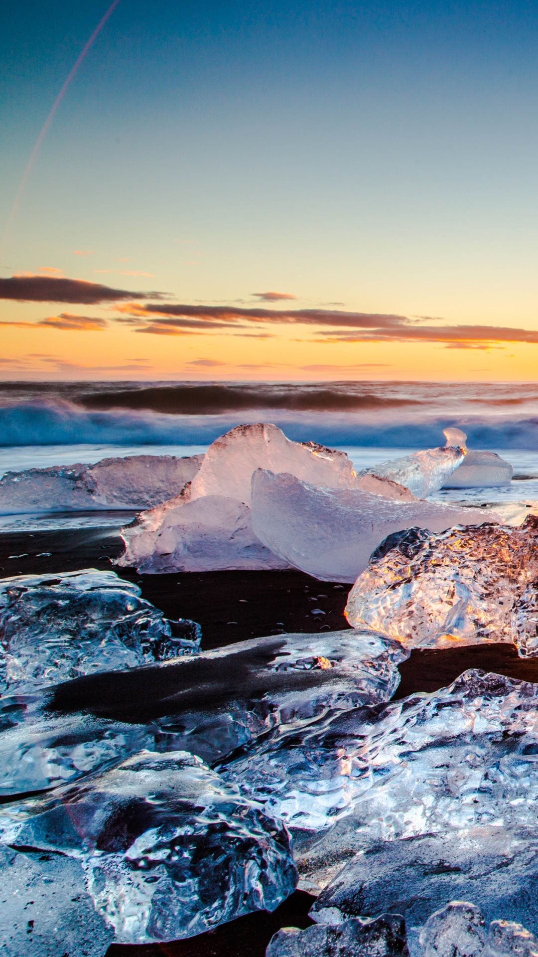 Jökulsárlón, Islanda, Ghiaccio, Spiaggia, Tramonto, sfondo schermata di blocco iPhone