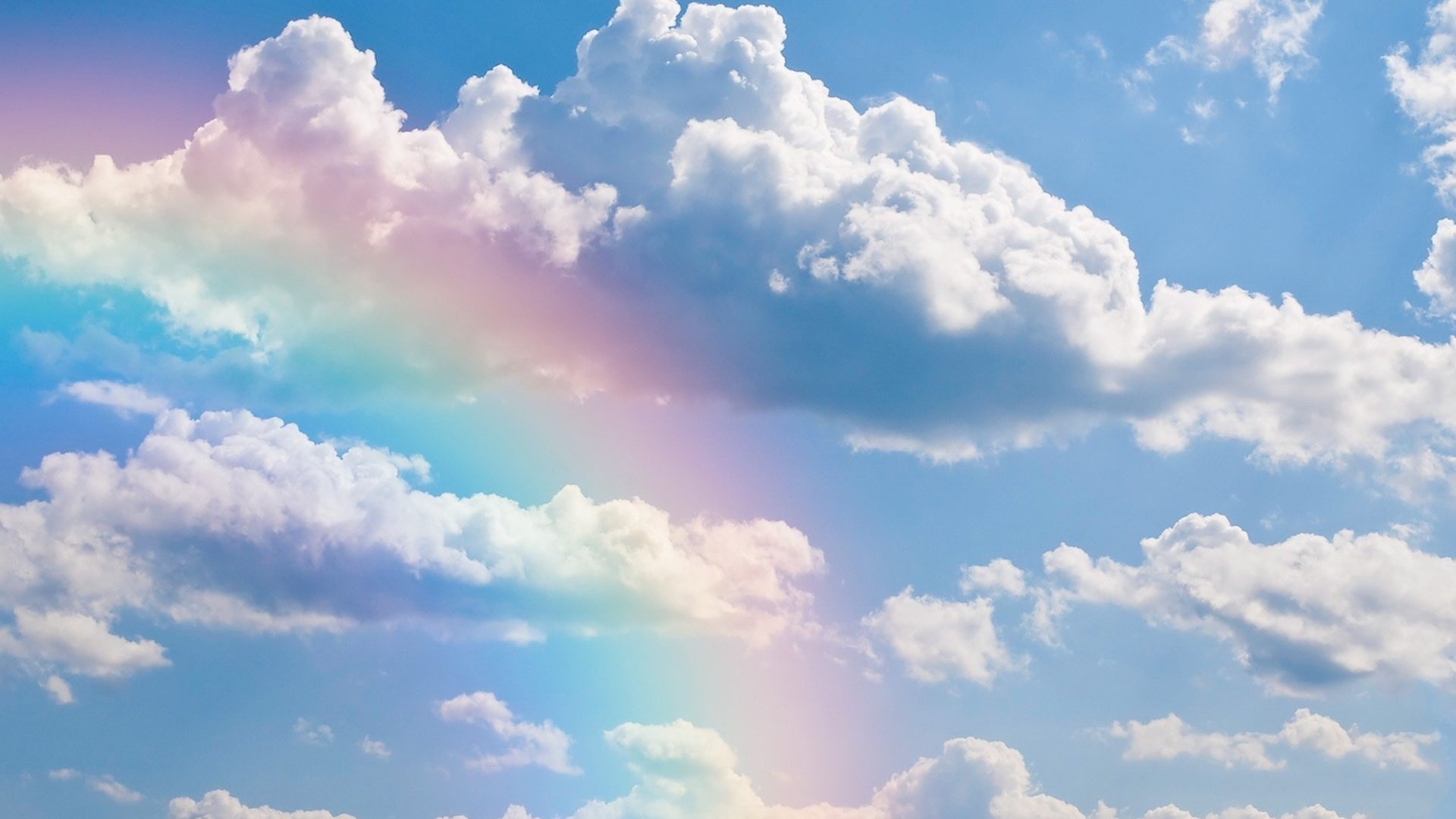 Arcobaleno, Nuvole, Cielo azzurro, 1920x1080, immagine di sfondo