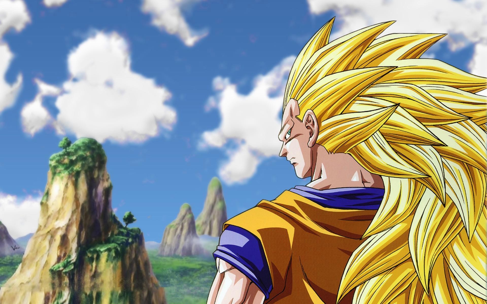 Goku, Super Saiyan 3, Dragon Ball Z, Montagne, Nuvole, 16:10 Full HD, sfondo widescreen