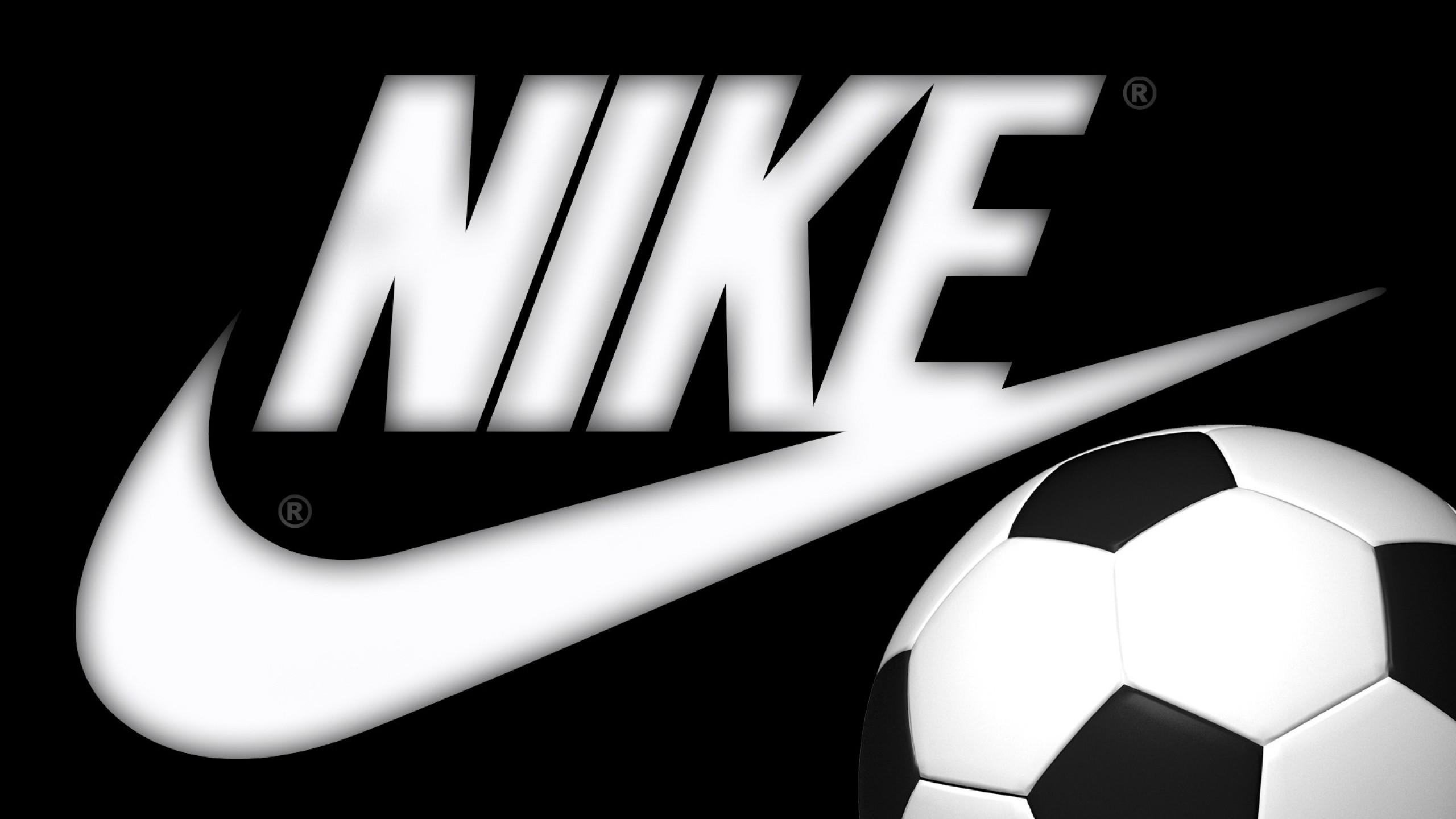 Nike, Nike Swoosh, Pallone da calcio, Sfondo nero, 2K, wallpaper per computer