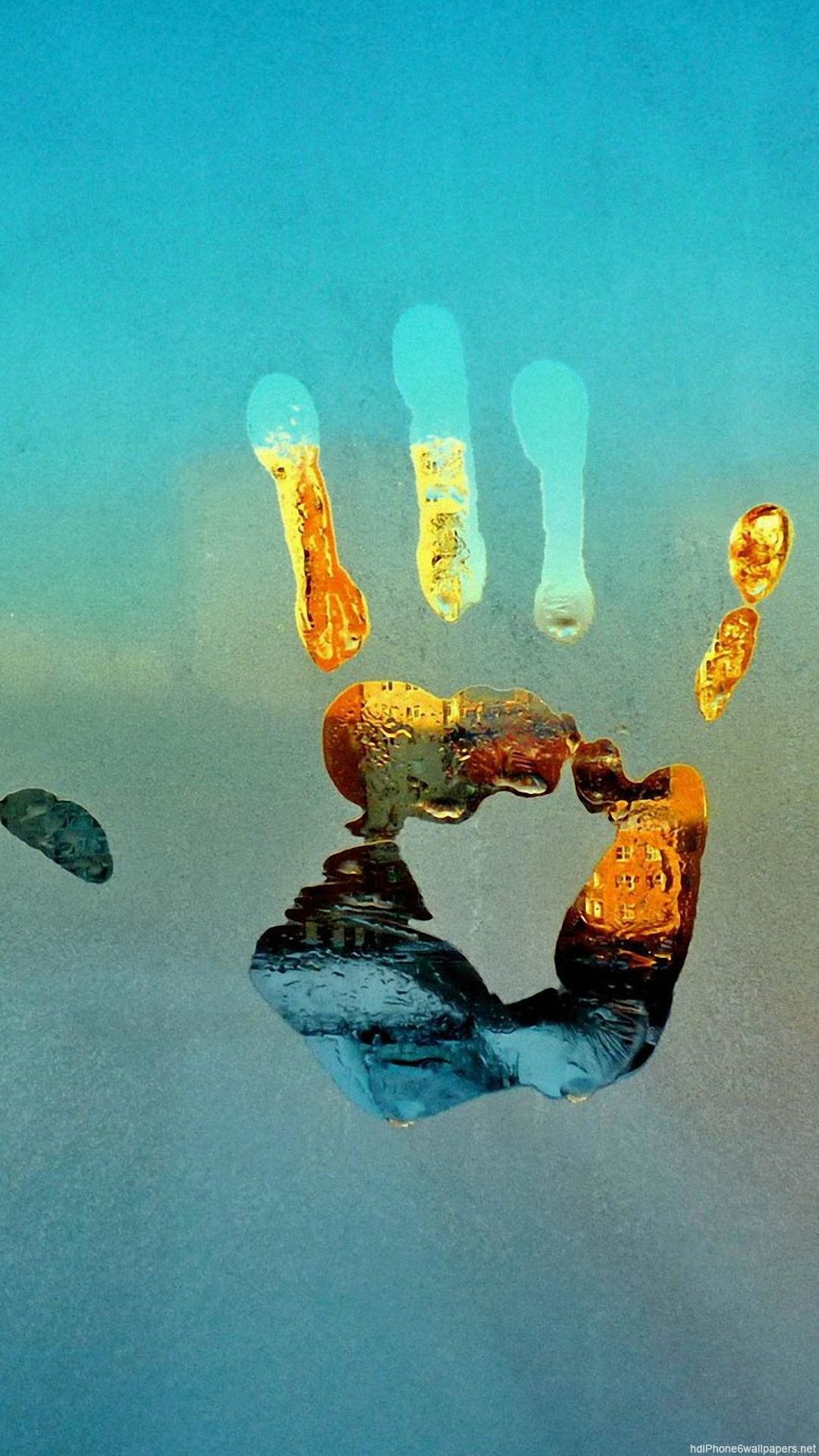 Impronta di mano, Vernice, Azzurro, Arte, Full HD, sfondo verticale per cellulare
