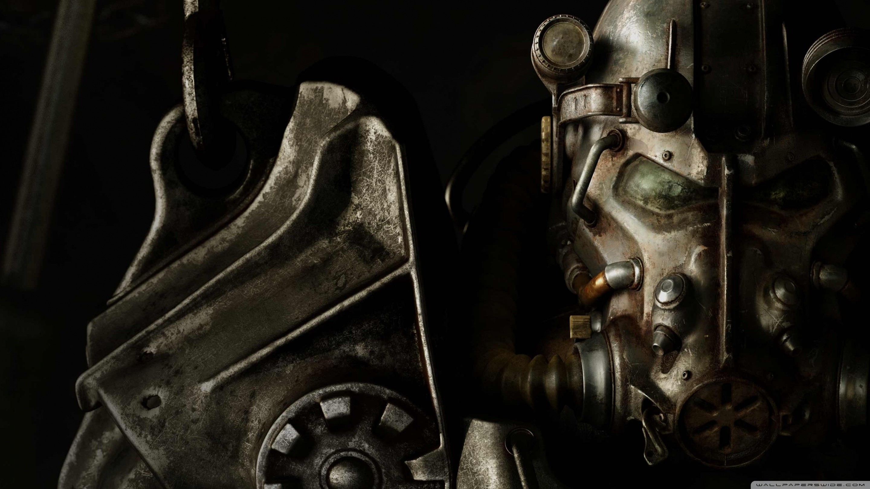 Fallout 4, Armatura atomica, Primo piano, Sfondo scuro, 2K, wallpaper per PC