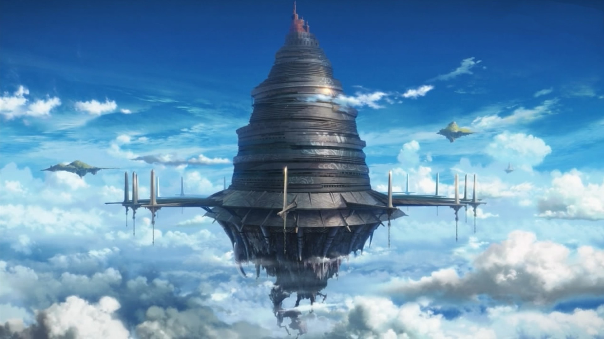 Aincrad, Sword Art Online, Castello volante, Nuvole, Full HD 1080p, sfondo desktop