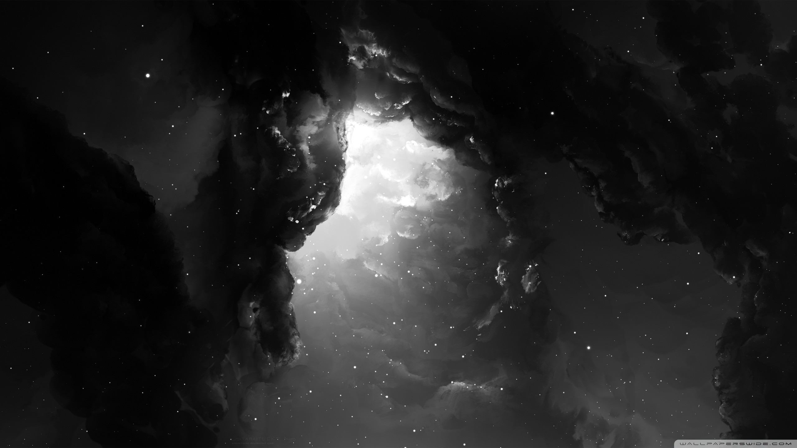 Nebulosa, Spazio, Bianco e nero, 2560x1440, immagine di sfondo