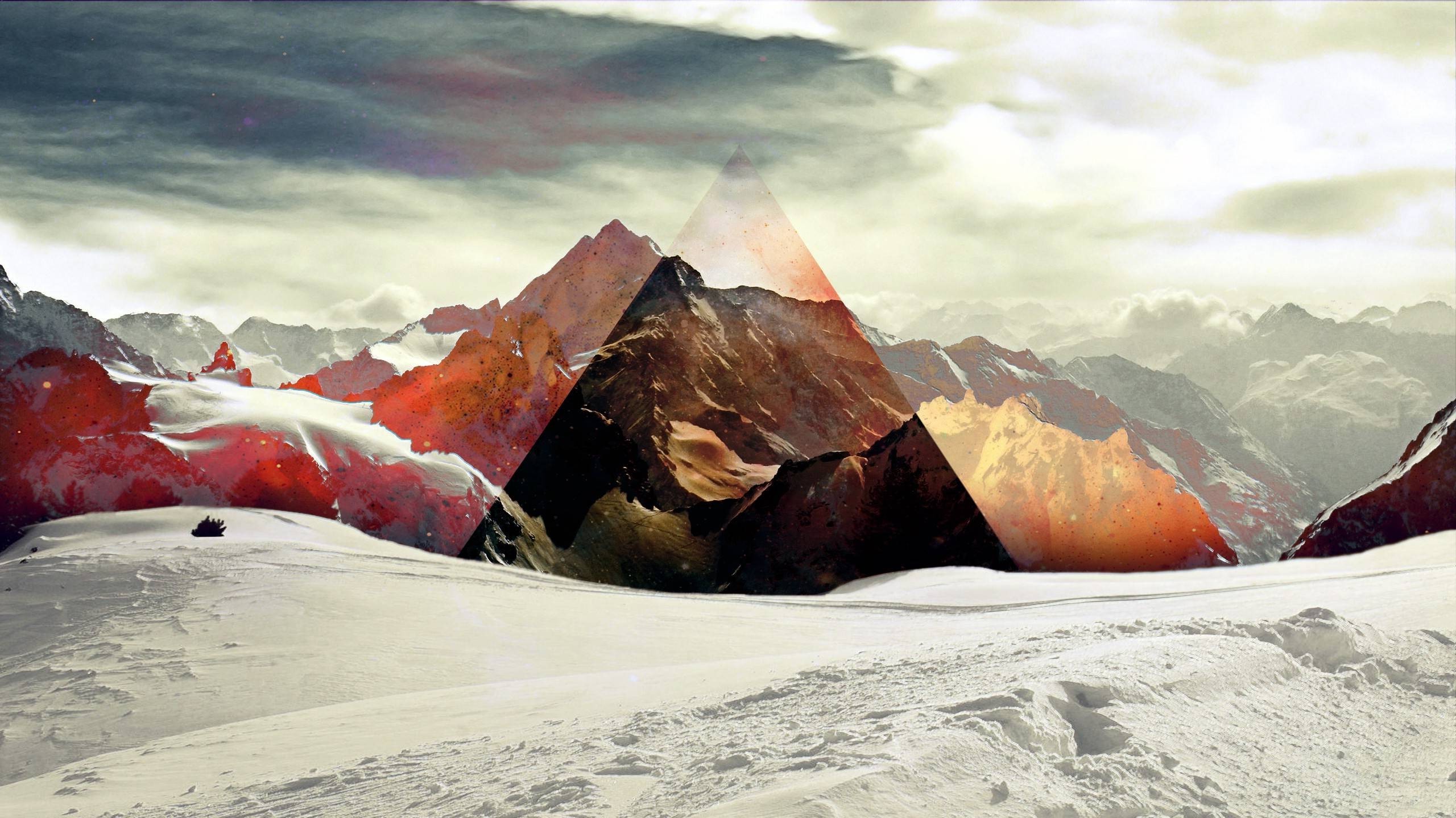 Triangoli, Montagne, Neve, 2K, sfondo per PC e portatile