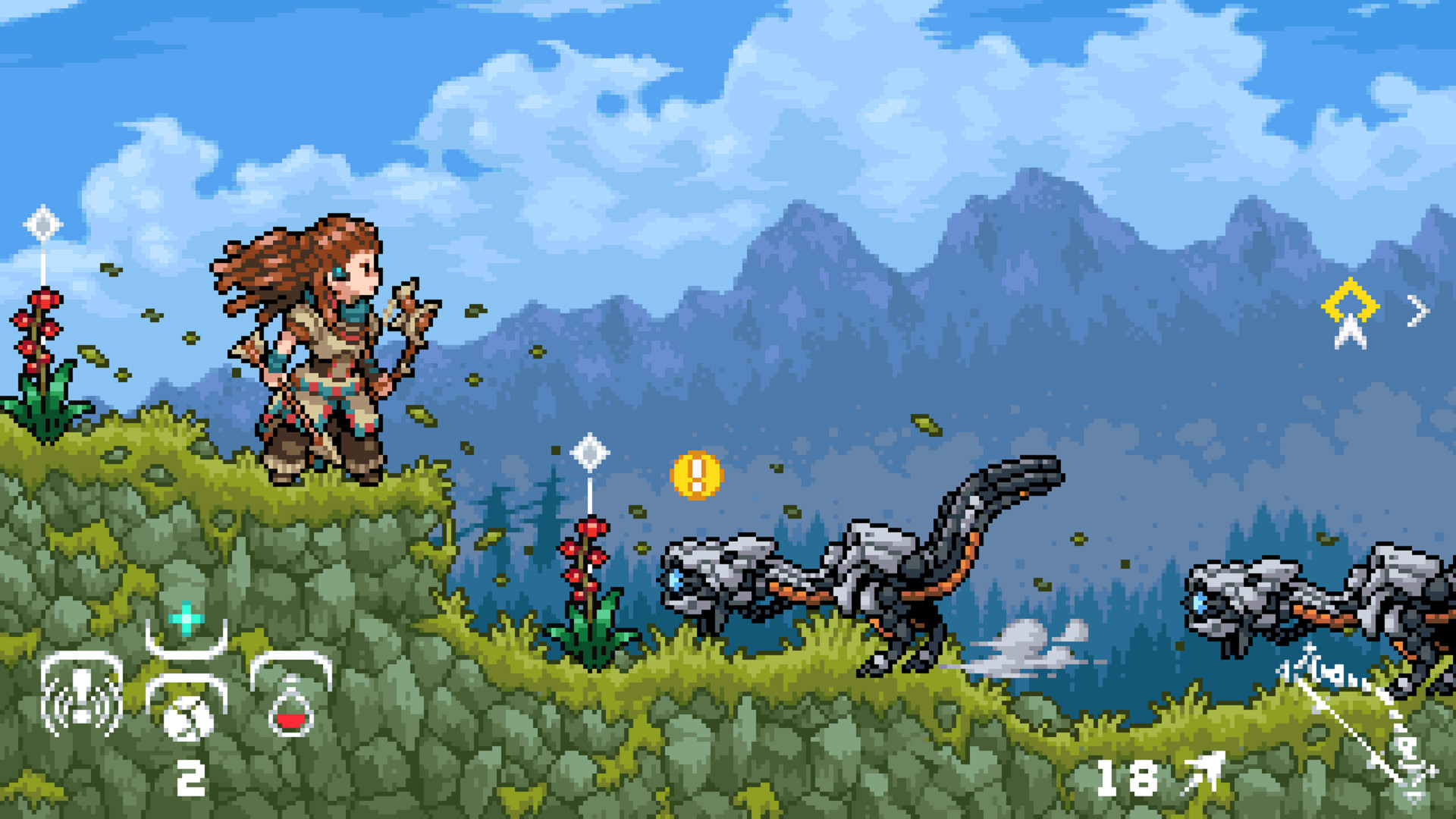 Aloy, Horizon Zero Dawn, Pixel art, Watcher, Full HD, wallpaper per computer
