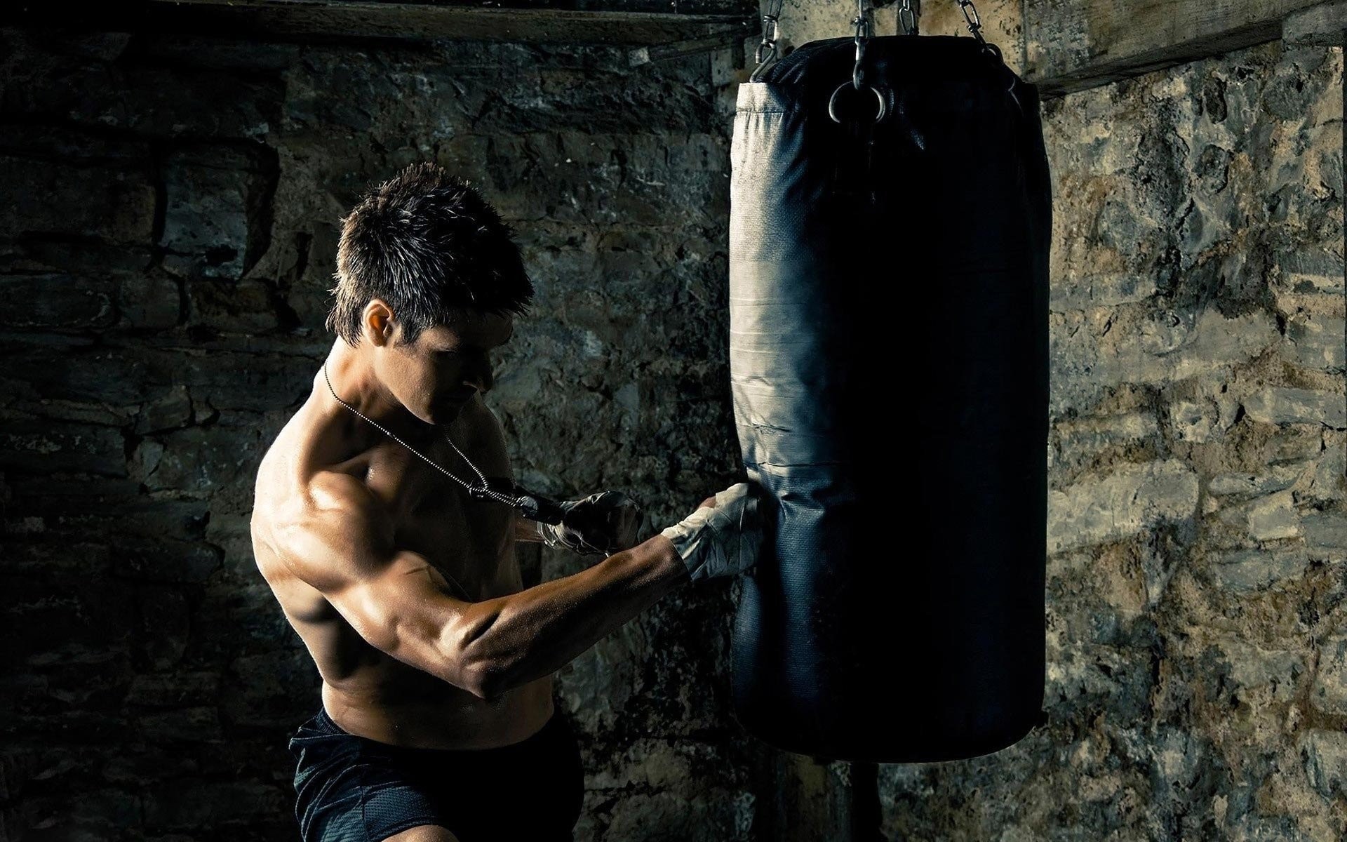 Sacco da boxe, Allenamento, Muro di pietra, 1920x1200, immagine di sfondo
