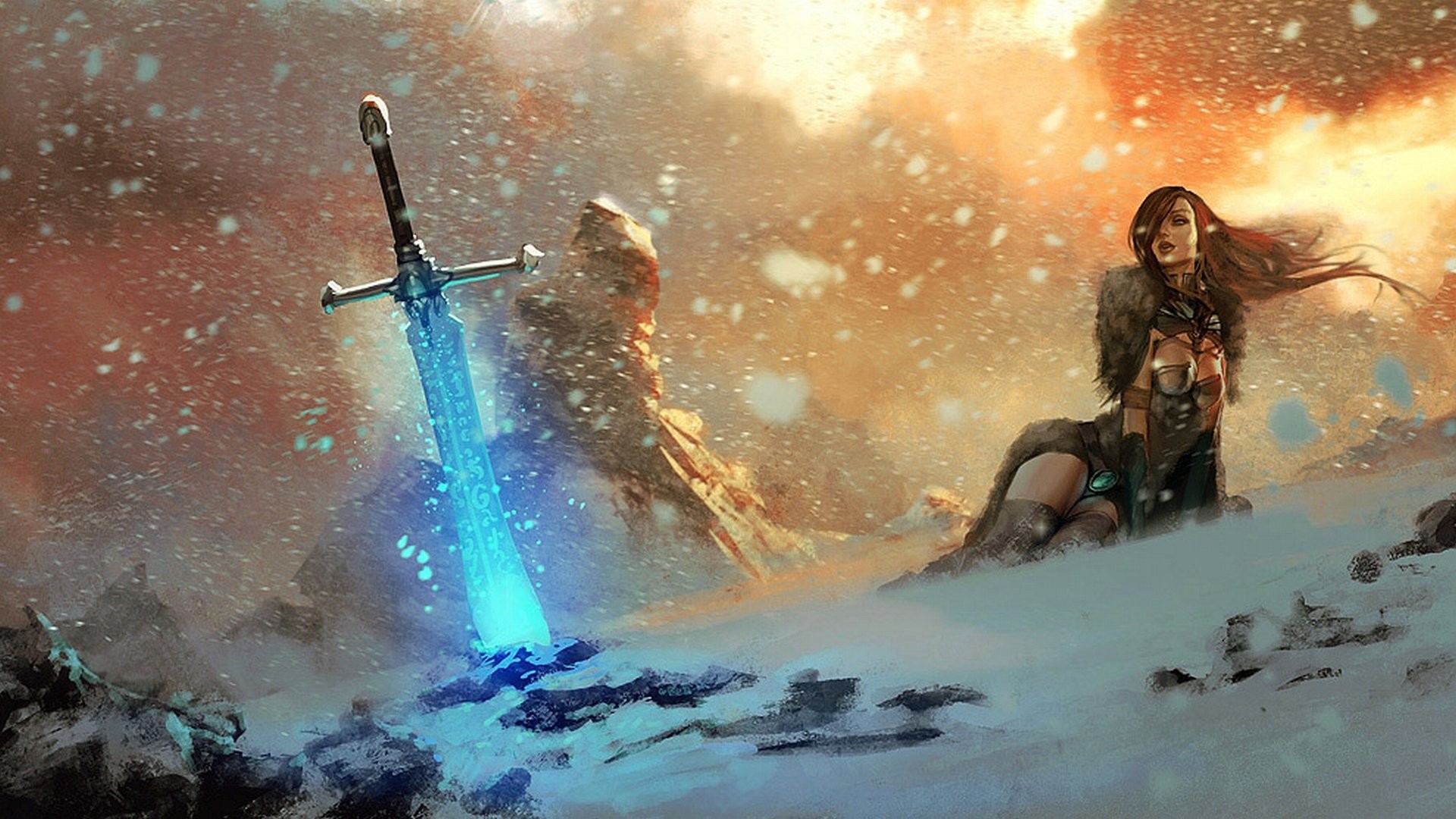 Magic: The Gathering, Spada magica, Guerriera, Neve, Fantasy, 1920x1080, sfondo per PC