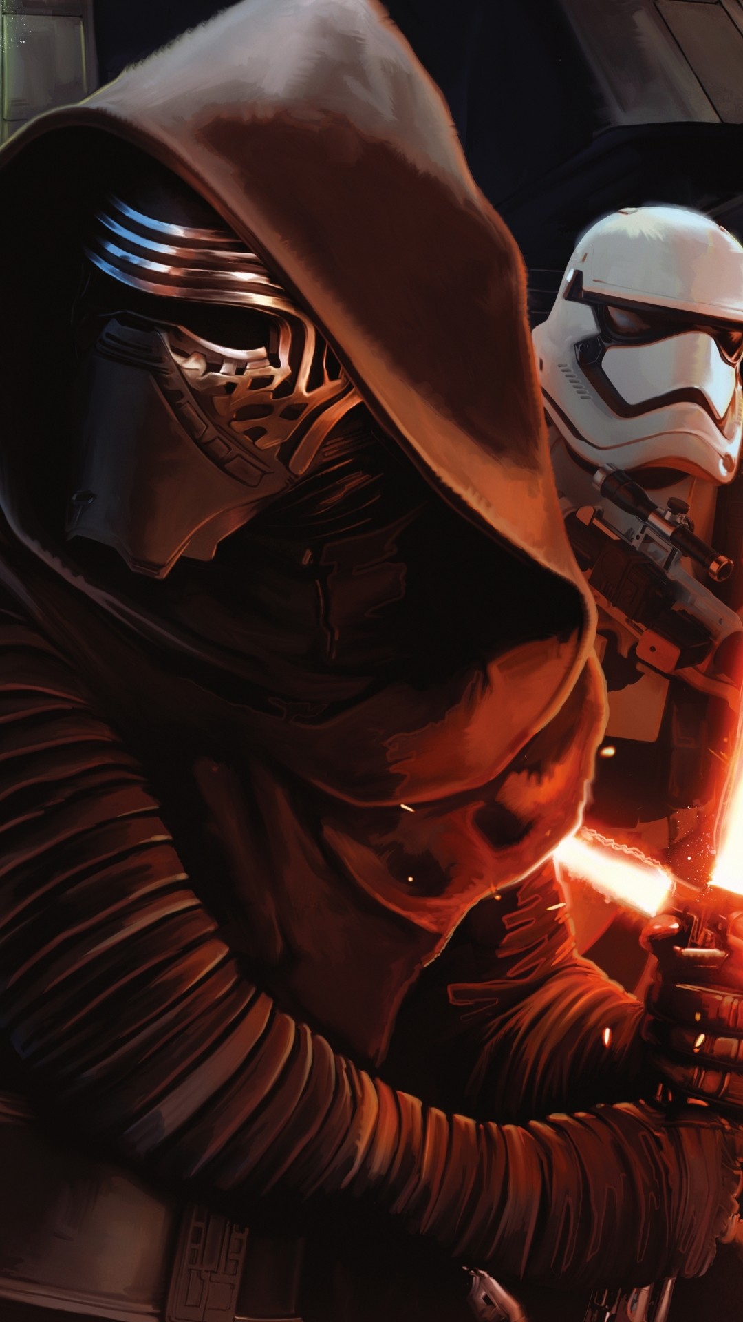 Kylo Ren, Stormtrooper, Star Wars, Spada laser, Full HD, wallpaper per smartphone