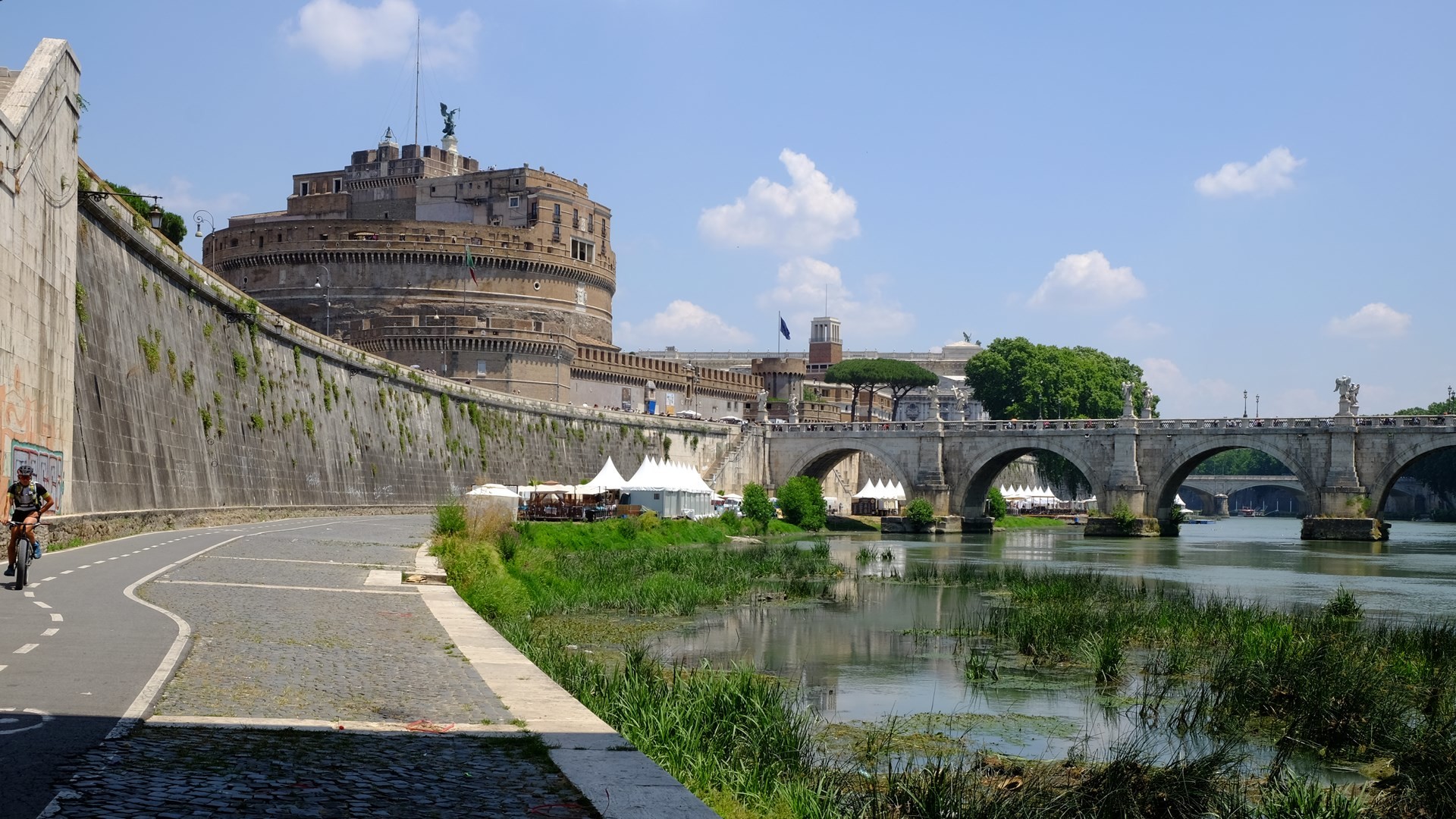 Castel Sant'Angelo, Ponte Sant'Angelo, Tevere, Lungotevere, Roma, sfondo 16:9 Full HD