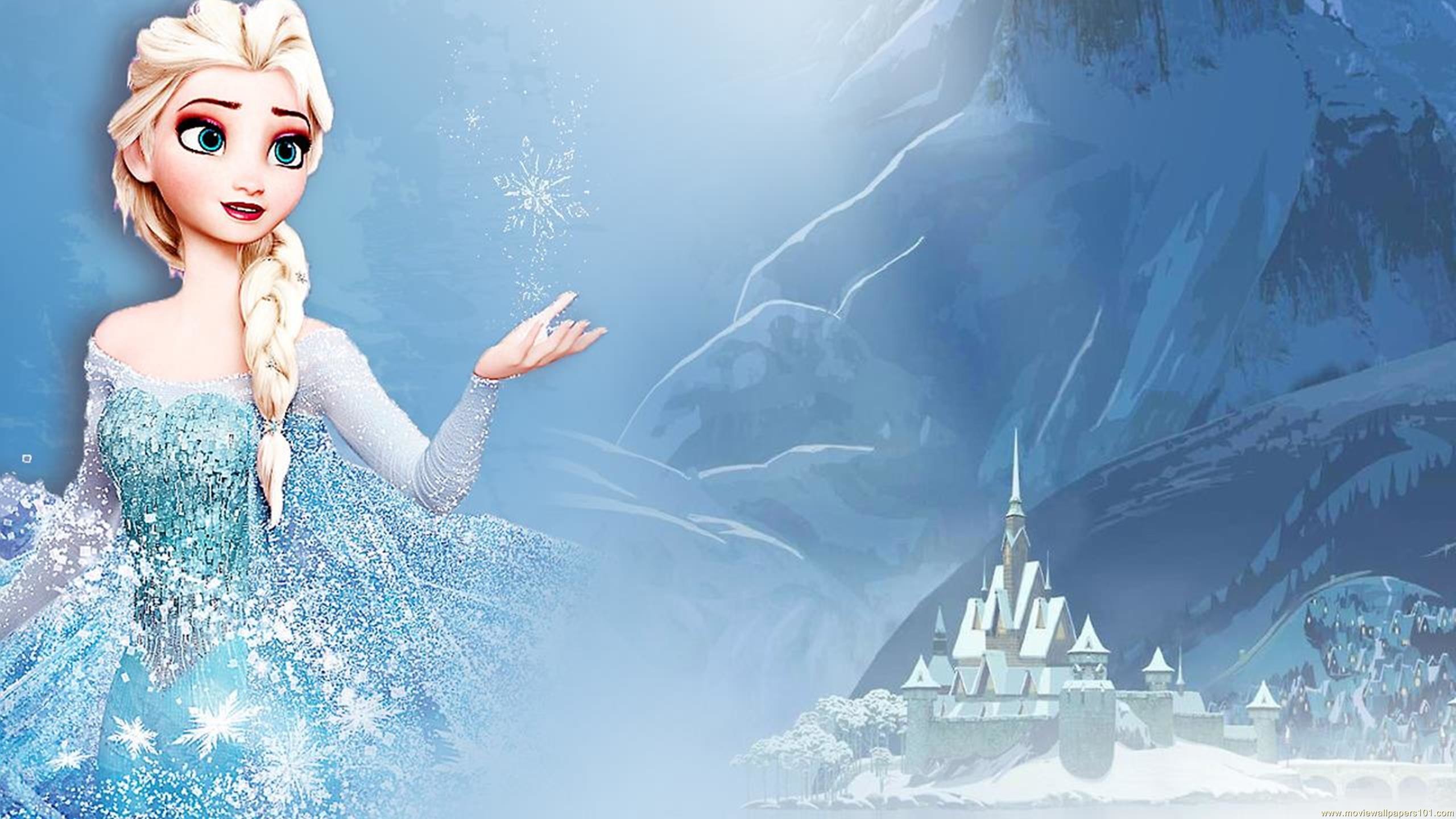 Elsa, Palazzo di ghiaccio, Fiocchi di neve, Azzurro, 16:9 2K, sfondo widescreen