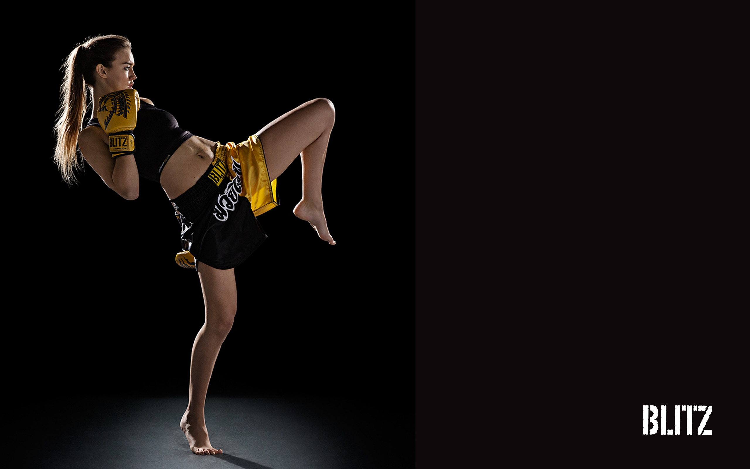 Muay Thai, Lottatrice, Ginocchiata, Sfondo nero, 2K, wallpaper per computer
