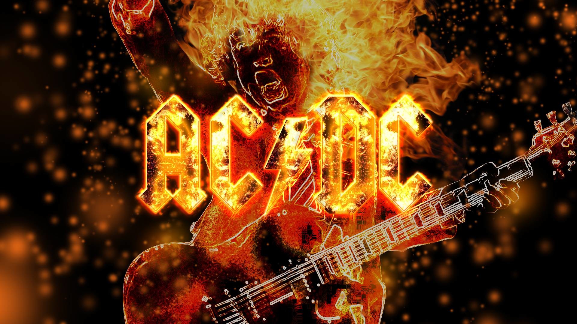 Logo AC/DC, AC/DC, Chitarra, Fiamme, Full HD 1080p, sfondo desktop