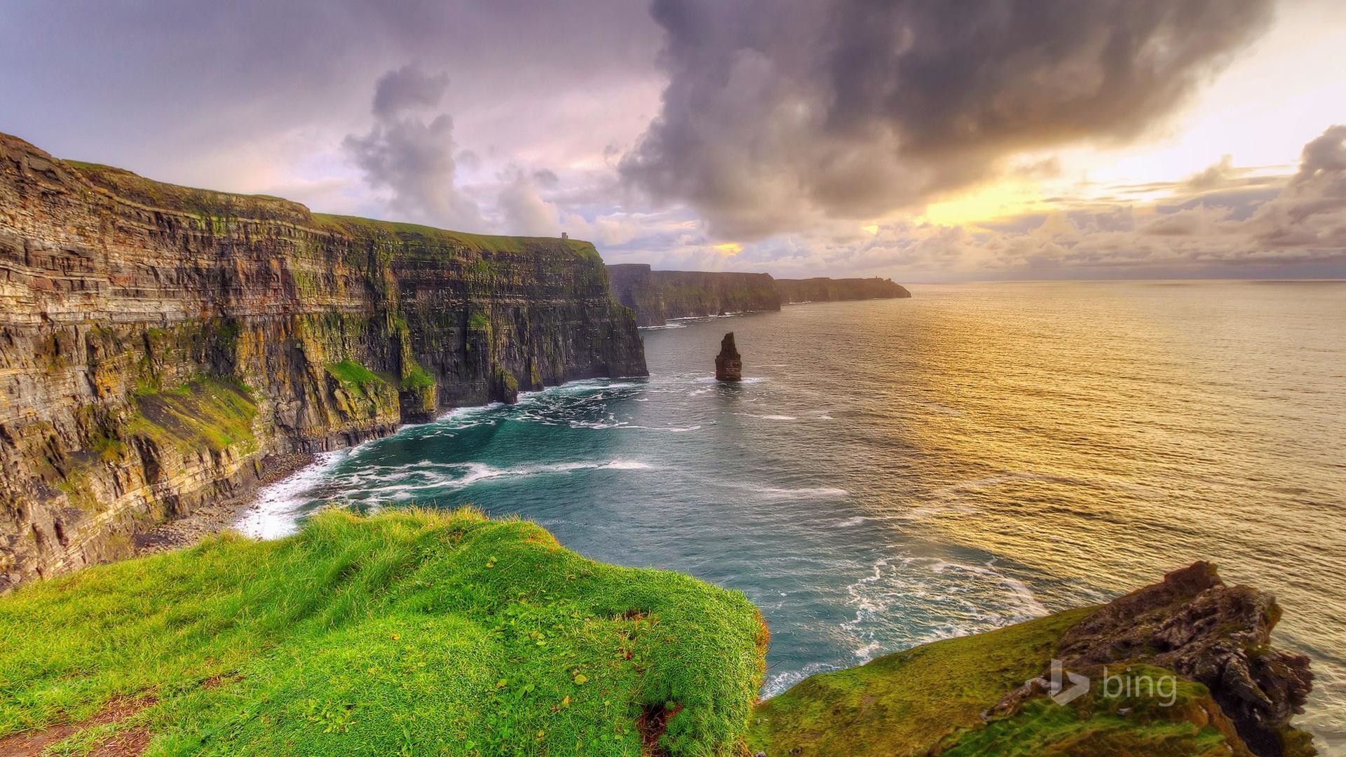 Scogliere di Moher, Irlanda, Tramonto, Oceano, Full HD, sfondo per portatile