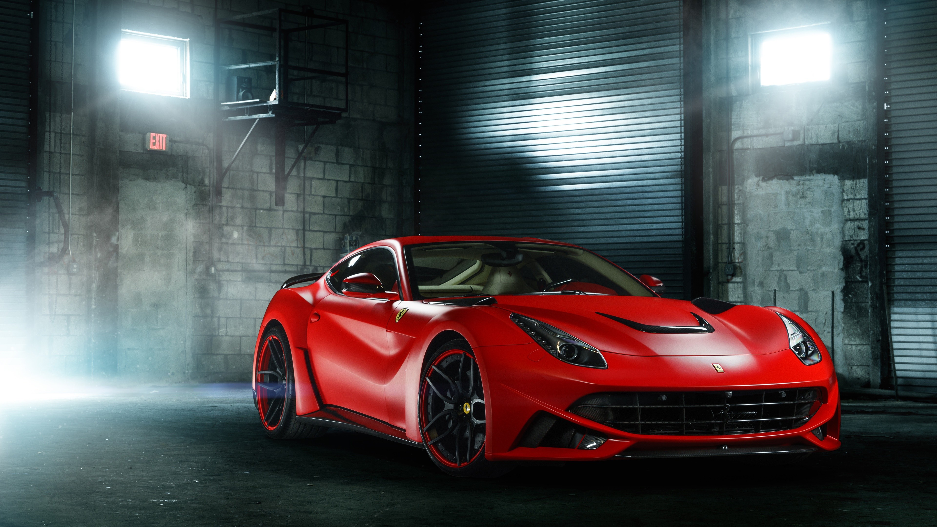 Ferrari F12berlinetta, Garage, Rosso, 4K, sfondo desktop