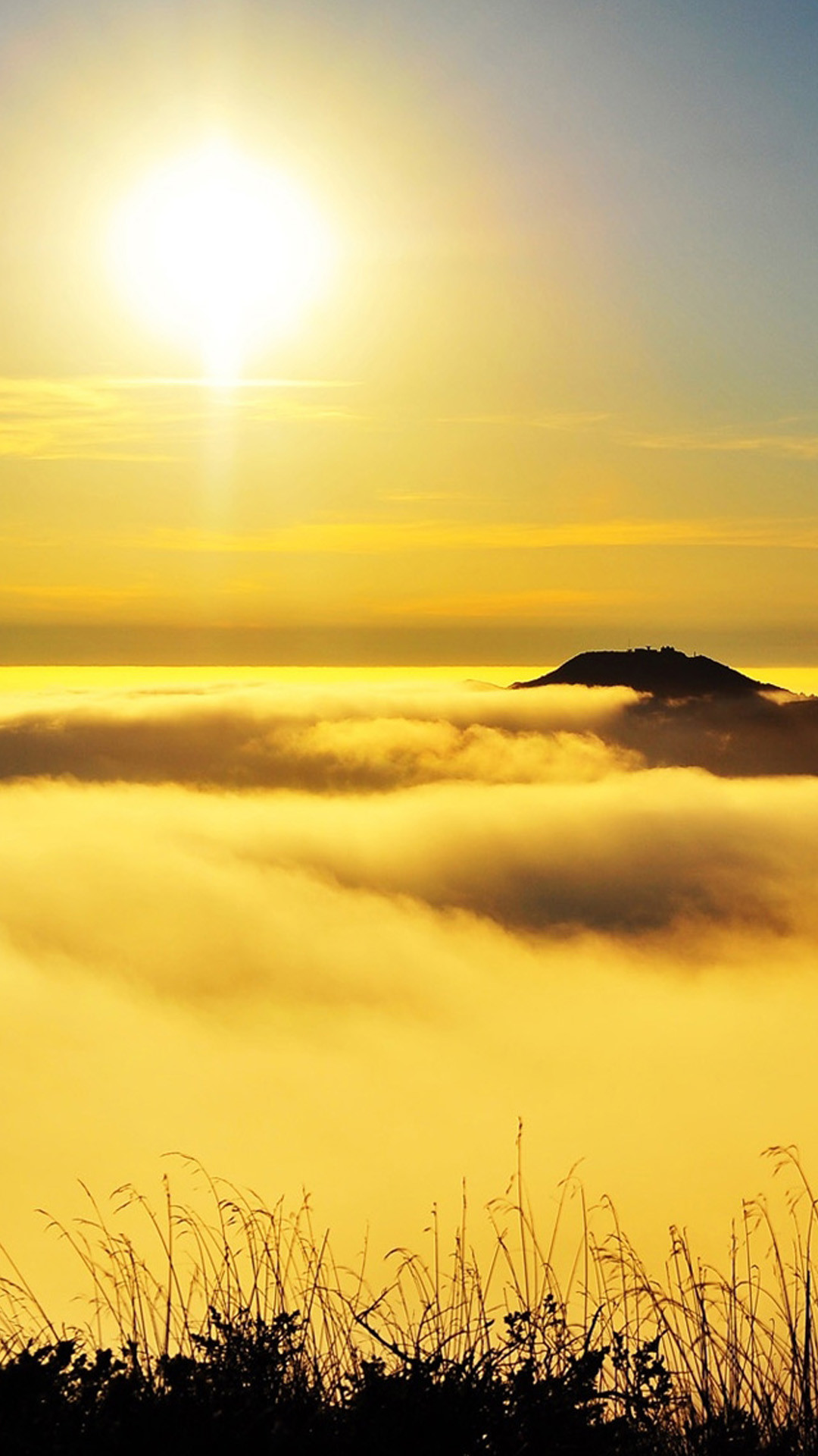 Mare di nuvole, Sole, Giallo, Alba, Full HD, sfondo per iPhone e Android