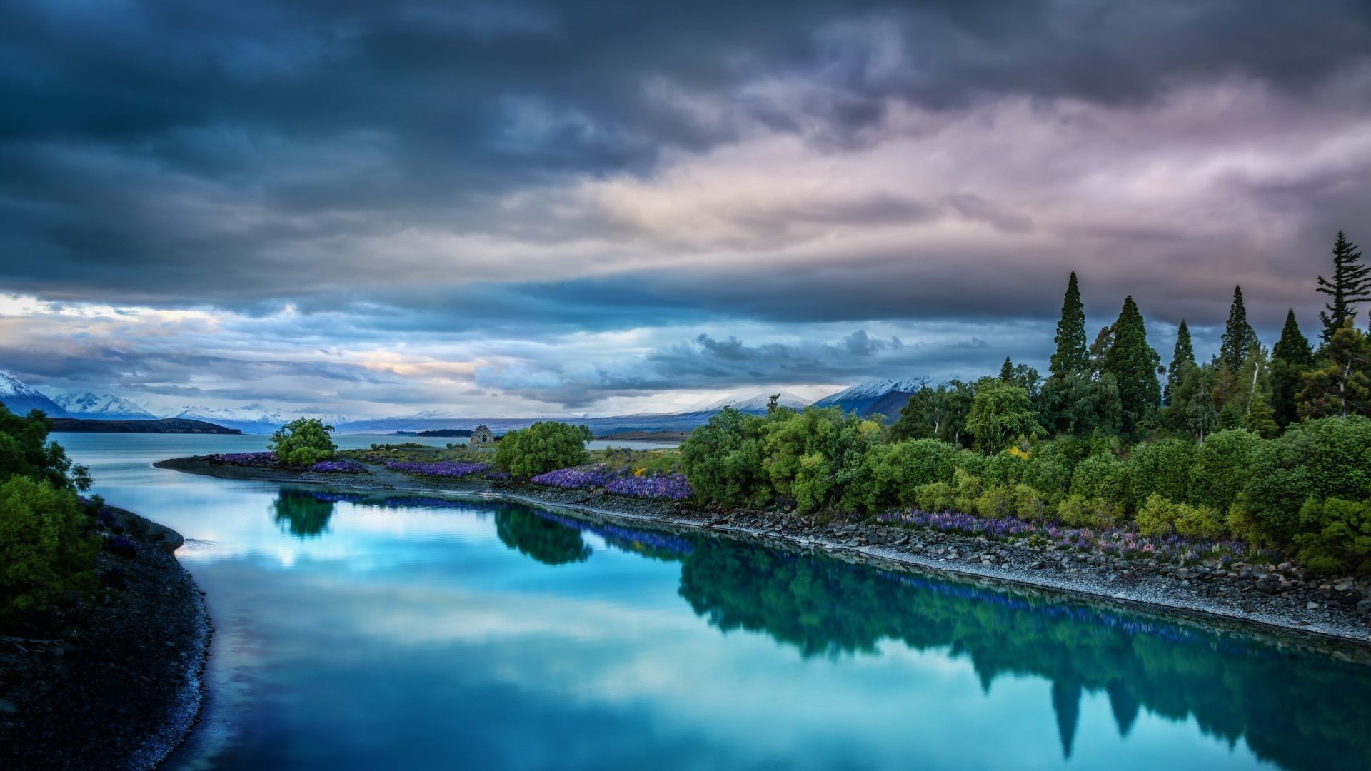 Lago, Nuvole, Riflesso, Crepuscolo, Full HD, sfondo per desktop