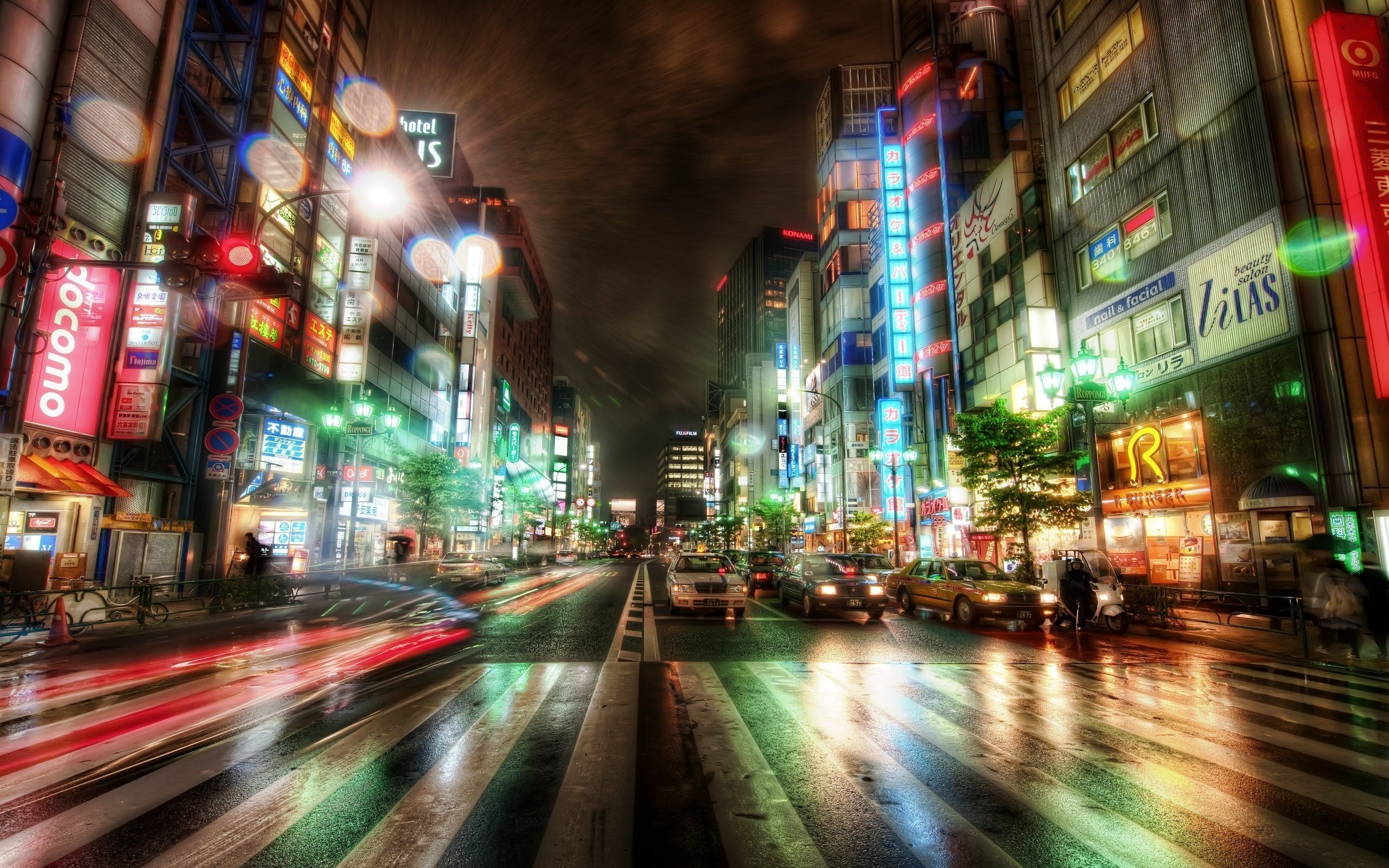 Tokyo, Insegne al neon, Scie luminose, Notte, 2K, wallpaper per PC