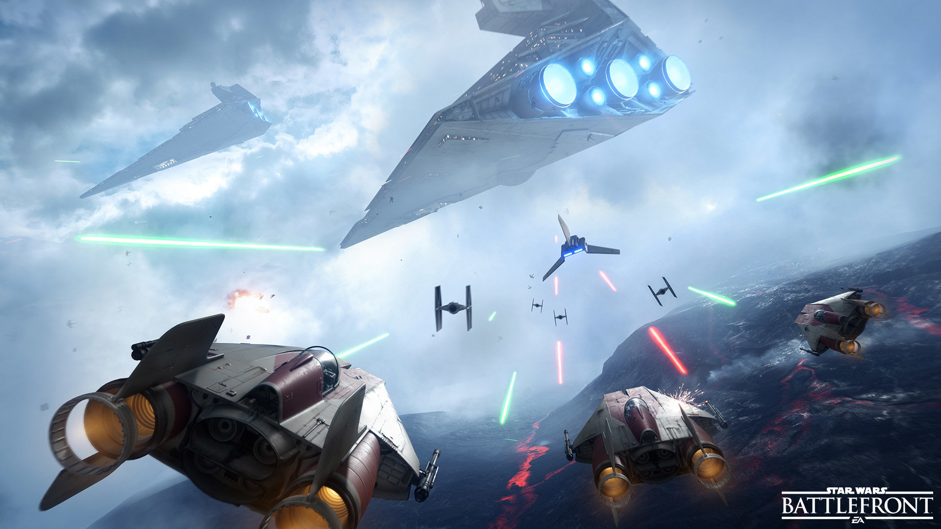Star Wars Battlefront, Star Destroyer, TIE fighter, Battaglia spaziale, sfondo per portatile