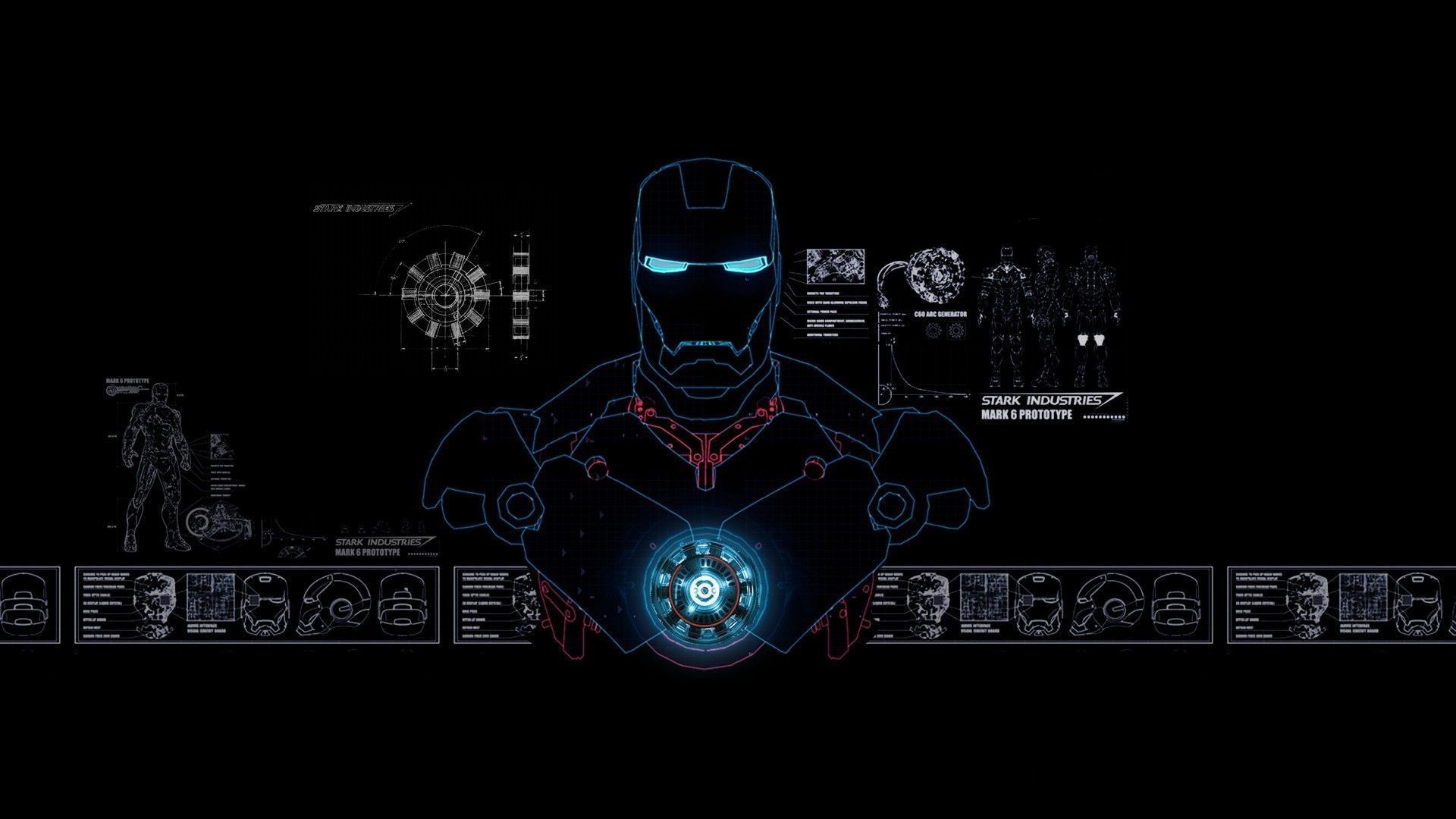 Iron Man, Stark Industries, Progetto tecnico, Reattore Arc, Sfondo nero, wallpaper Windows 11