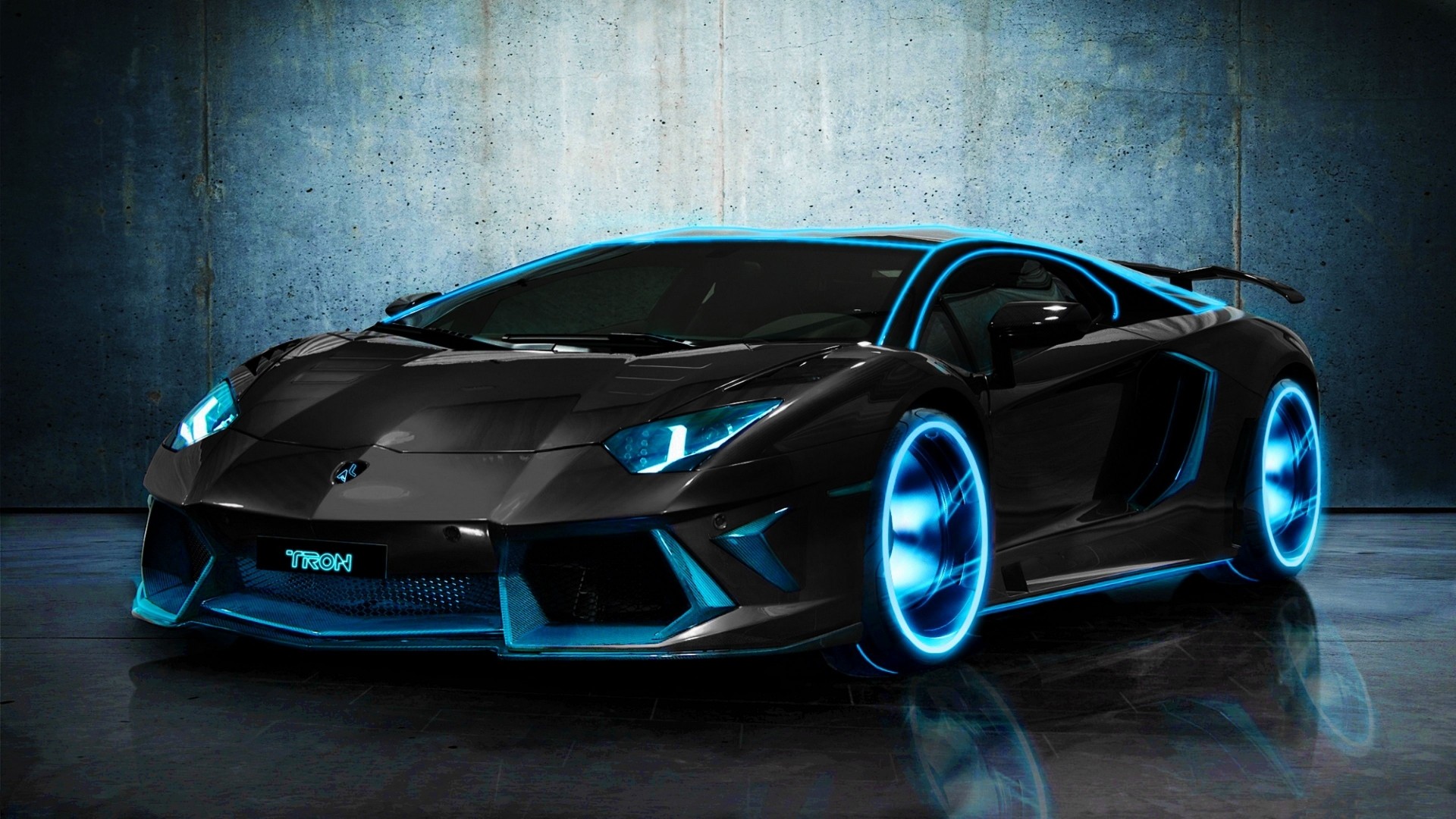 Lamborghini Aventador, Tron, Neon blu, Elaborazione, 1920x1080, sfondo per PC