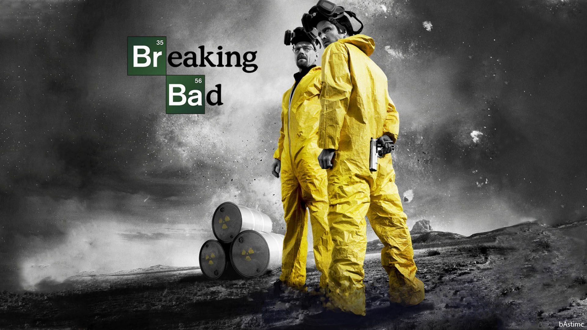 Walter White, Jesse Pinkman, Breaking Bad, Logo, Tute gialle, Fumo, sfondo desktop Full HD