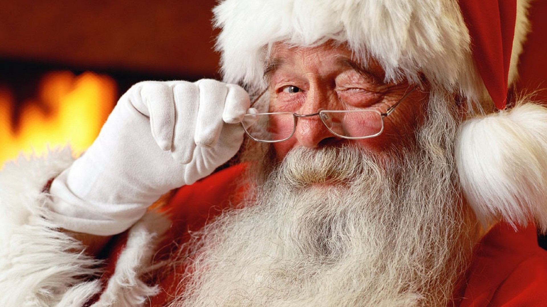 Babbo Natale, Occhiolino, Occhiali, Camino, Full HD 1080p, sfondo desktop