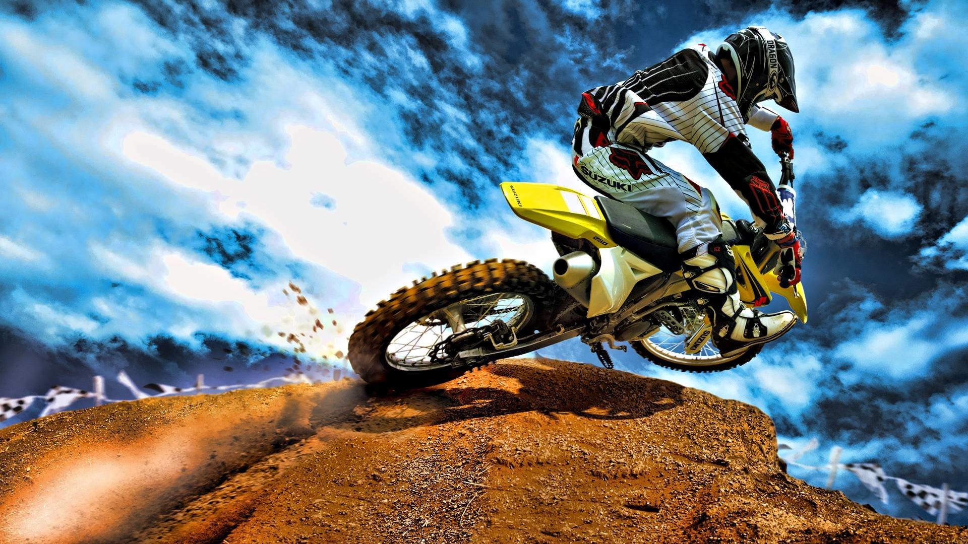 Suzuki RM-Z, Motocross, Salto, Nuvole, HDR, 1920x1080, immagine di sfondo