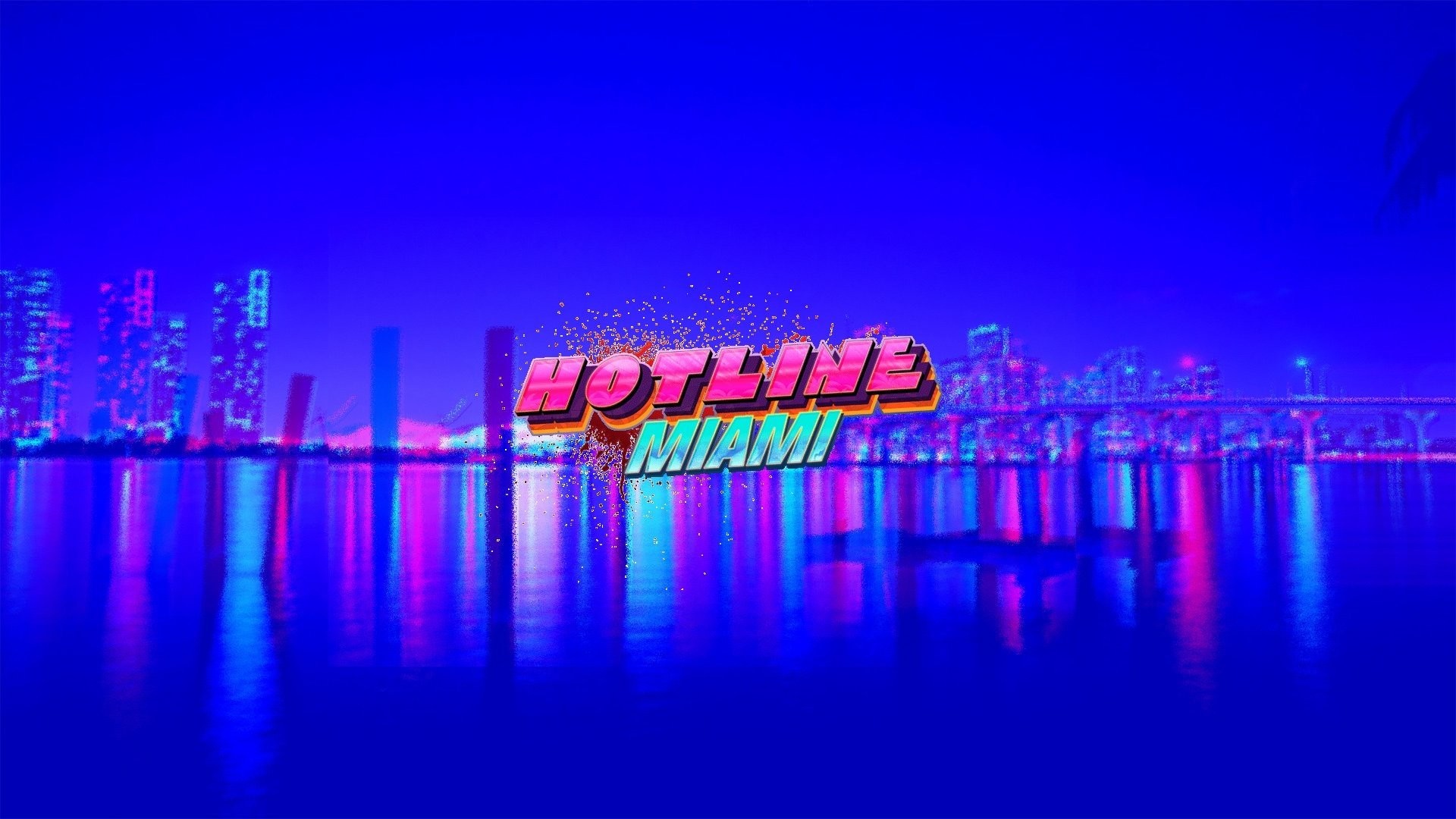 Hotline Miami, Miami, Skyline, Neon, Blu, Full HD 1080p, sfondo desktop