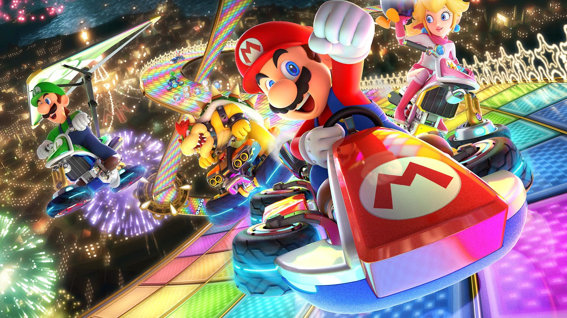 Mario Kart 8, Mario, Luigi, Principessa Peach, Kart, Rainbow Road, sfondo Windows 11