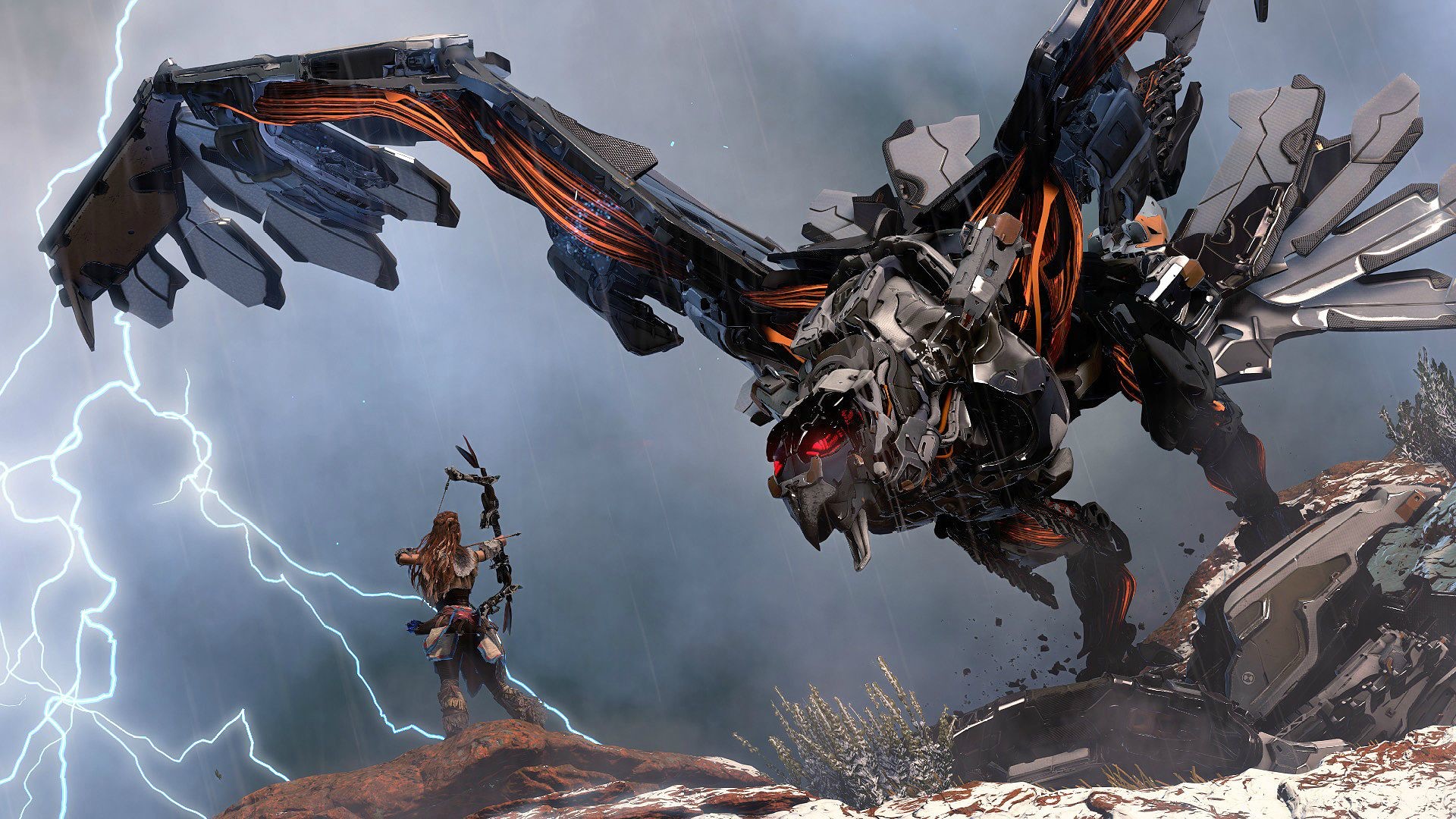 Aloy, Horizon Zero Dawn, Stormbird, Fulmini, Full HD, sfondo per portatile
