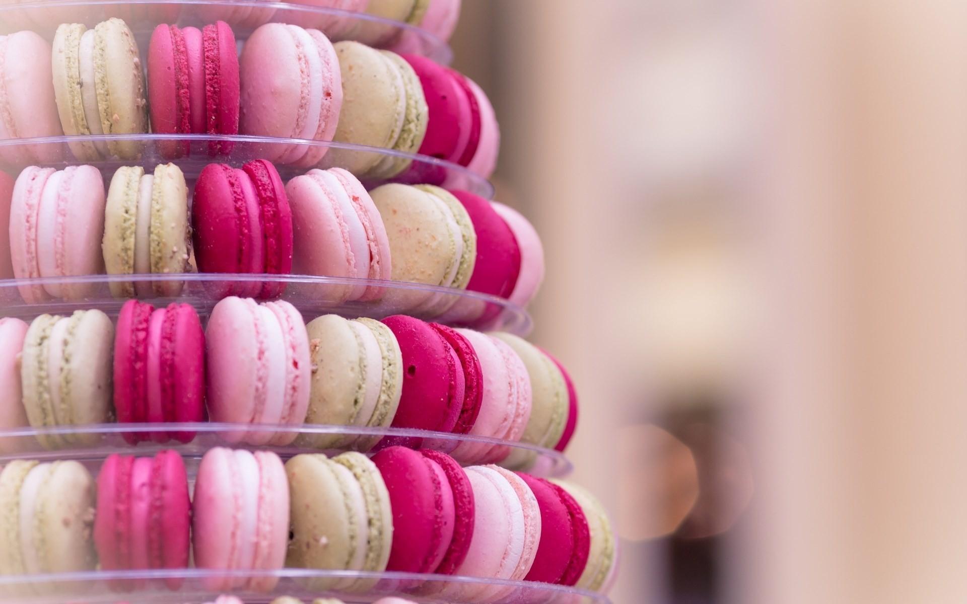 Macarons rosa, Alzata, Bokeh, Full HD, sfondo per PC